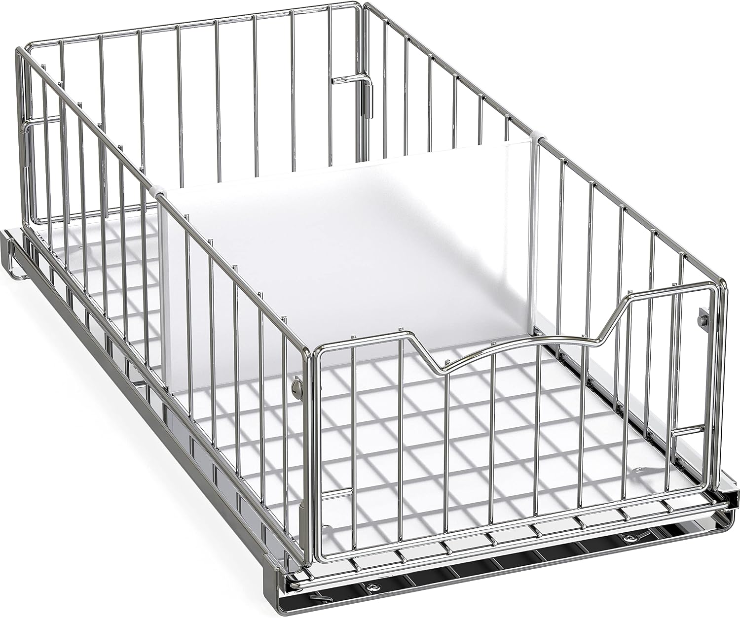 Simple Houseware Pull-Out Cabinet Sliding Basket Organizer, 17.2″ D x 9.7″ W x 5″ H – Chrome Finished, Ideal for Kitchen and Bathroom Cabinet Storage, Under Sink or Pantry Organization