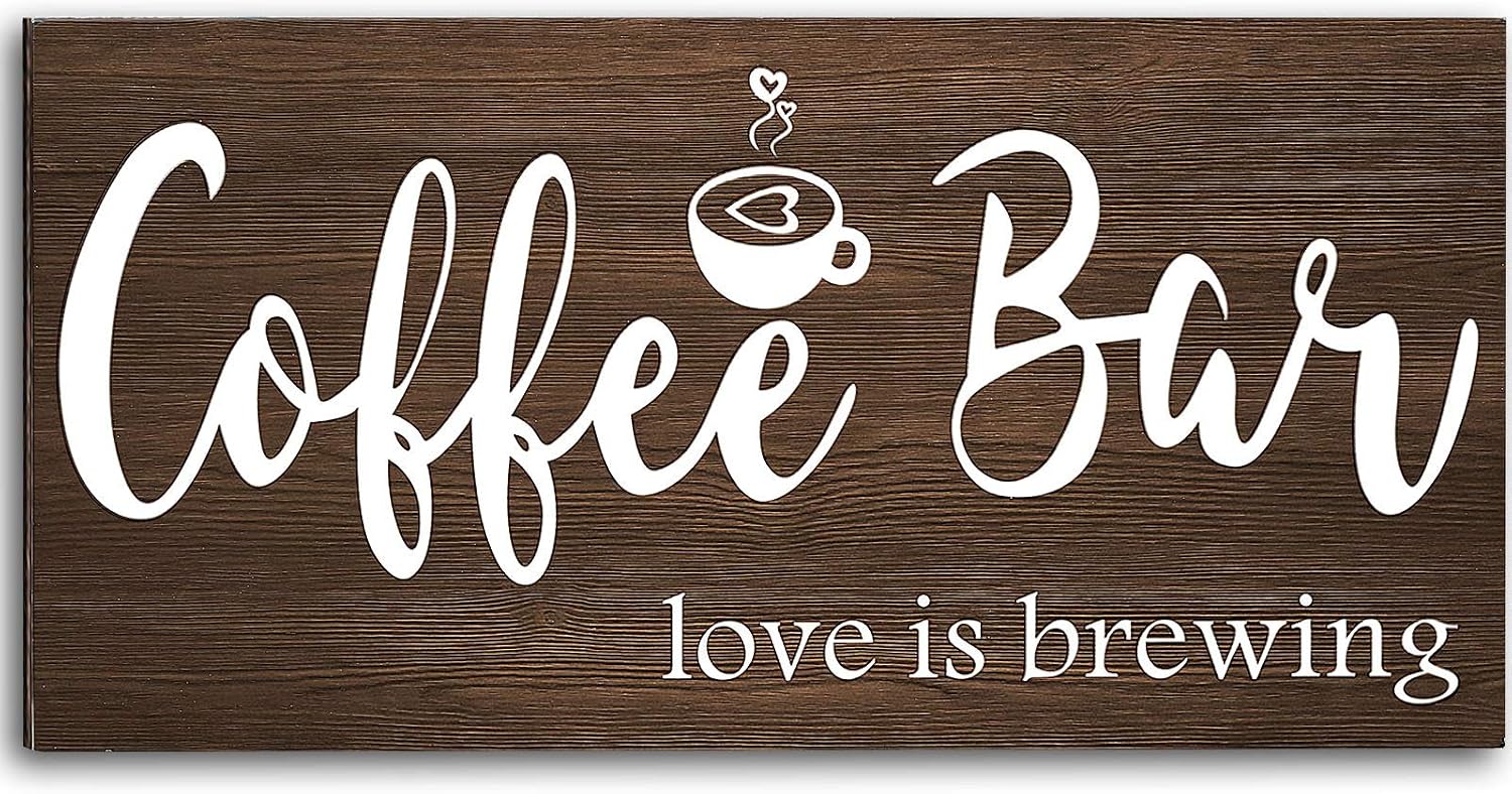 Jetec Coffee Bar Sign Wall Decor Rustic Wood Coffee Station Decor Farmhouse Cafe Plaque Hanging Sign for Cafe Bar Home Housewarming, 12 x 6 Inch