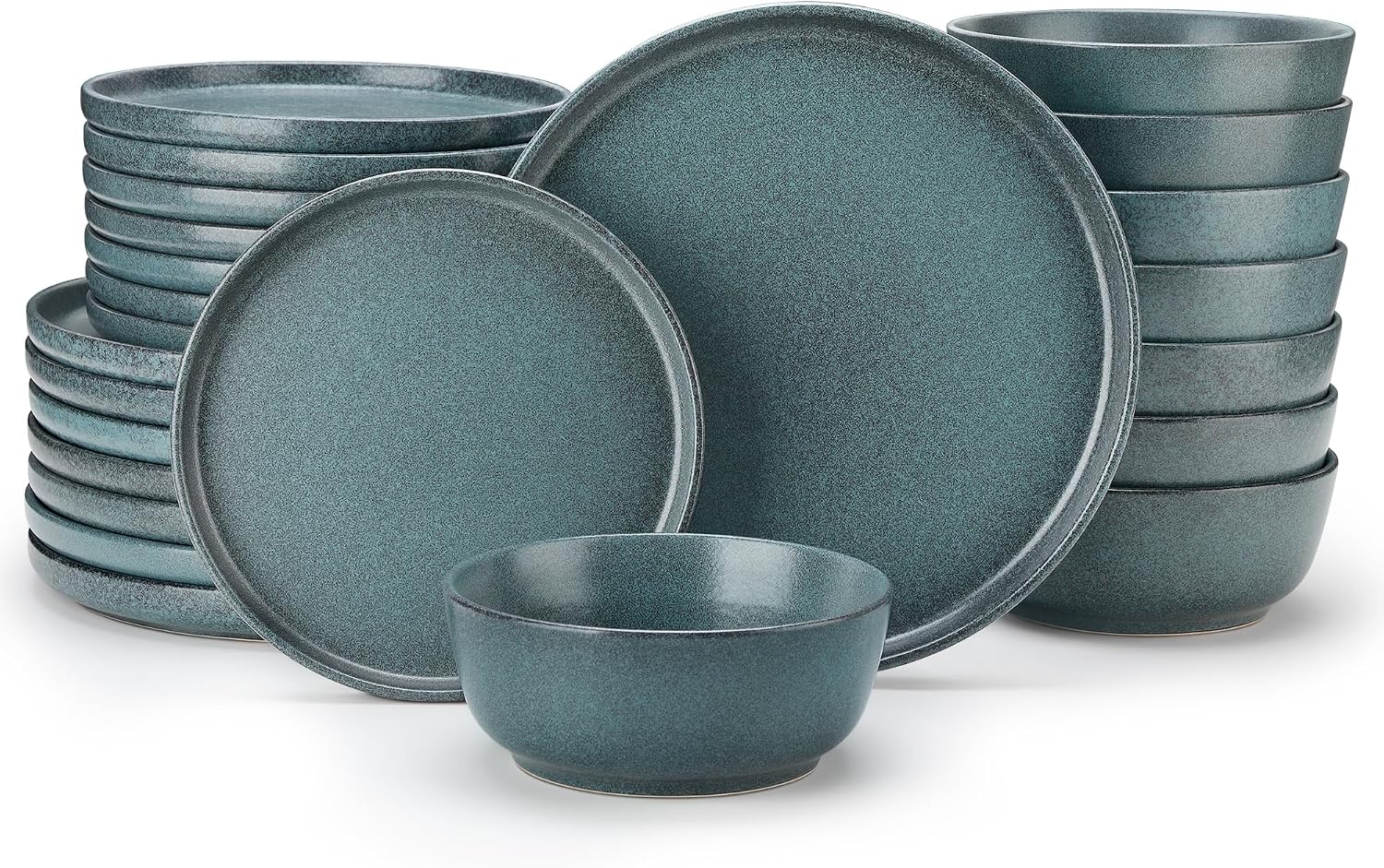 vancasso Plates and Bowls Sets, 24 Pieces Stoneware Dinnerware Set for 8, Ceramic Dish Set for Kitchen, Microwave and Dishwasher Safe, Smoky Teal, Series ZERMATT