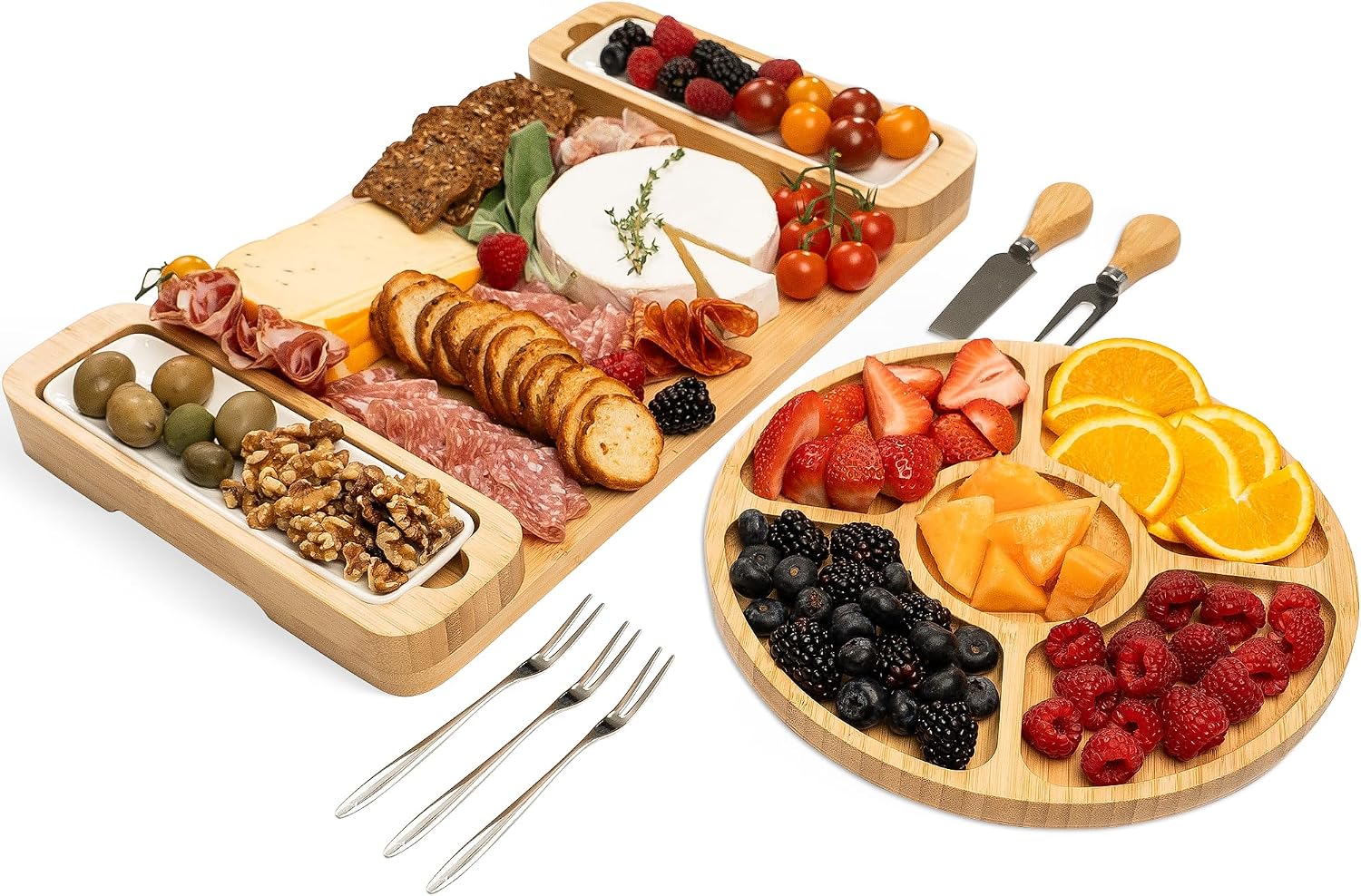 Charcuterie Boards Gift Set – Large Bamboo Cheese Board with Serving Tray, Knives and Bowls for Meat, Cheese and Crackers, for Mom, Housewarming, Wedding, Birthday Gifts for Women