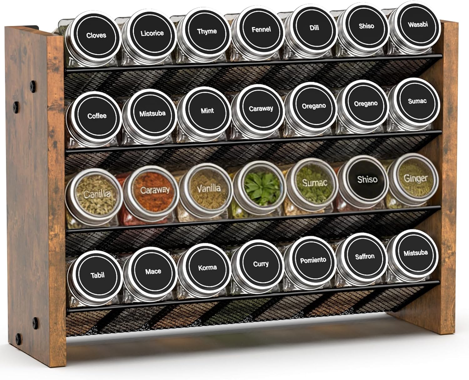 NESAPTO Spice Rack Organizer for Cabinet, Wood 4-Tier Vertical Seasoning Organizer, Wall Mount or Countertop Spice Shelf, Holds 28 Jars (No Jars Included), 14″ W x 9.4″ H