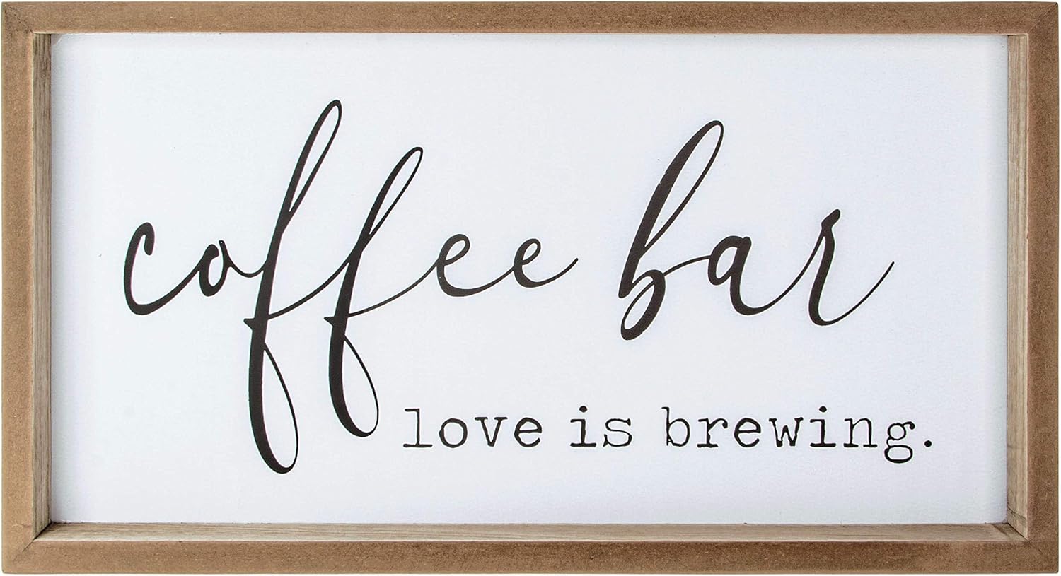 VILIGHT Farmhouse Coffee Bar Sign – Love Is Brewing – 16″ x 9″ MDF Wood – Wall Mount or Freestanding
