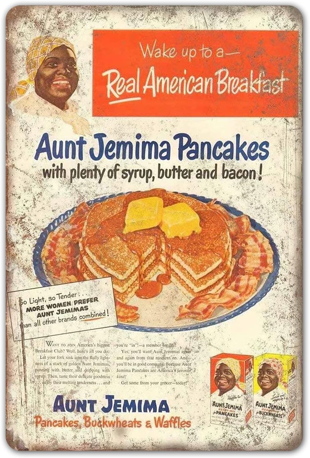 Agedsign Retro Kitchen Decor, Aunt Jemima Pancake Waffle Mix Metal Signs, Vintage Breakfast Tin Sign Home Bar Wall Poster 8×12 Inch