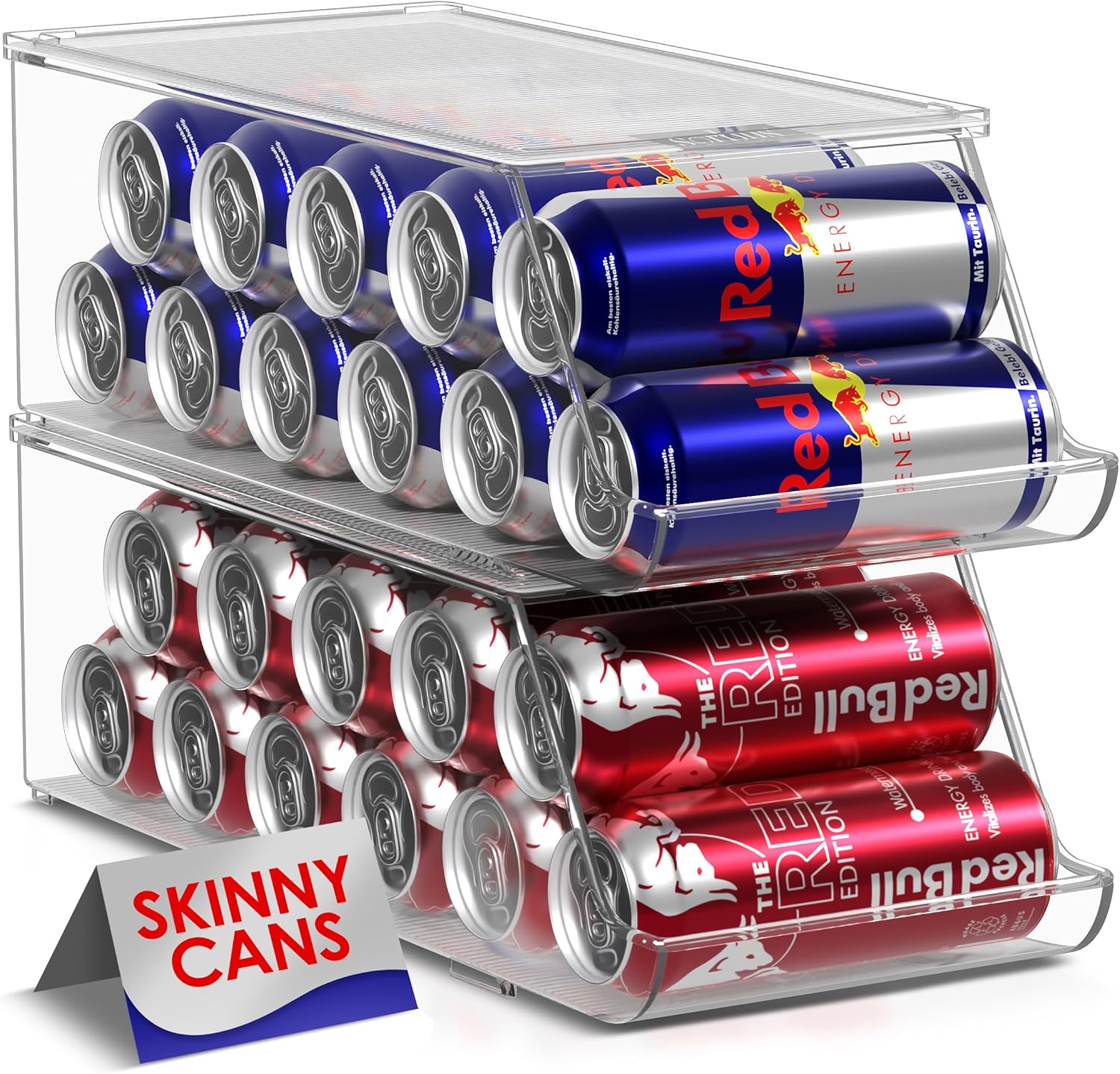 Sorbus Skinny Soda Can Organizer for Refrigerator – Stackable Slim Can Holder Dispenser with Lid for Fridge, Pantry, Freezer – BPA-Free, Clear Design, Drink Organizer for Fridge (2-Pack)