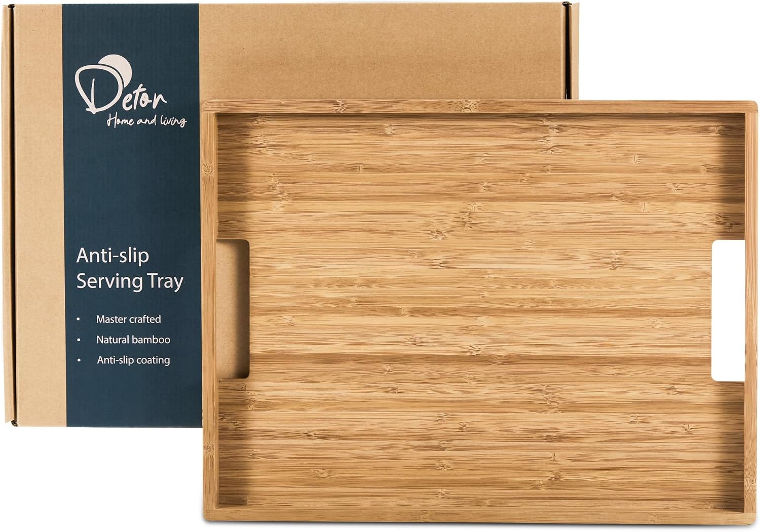 DETOR Bamboo Serving Tray with Innovative Anti-Slip Inner Base, 17″ x 13″, Rich Carbonized Finish, Multipurpose Tray for Tea, Coffee, Dining, and Desktop Organization