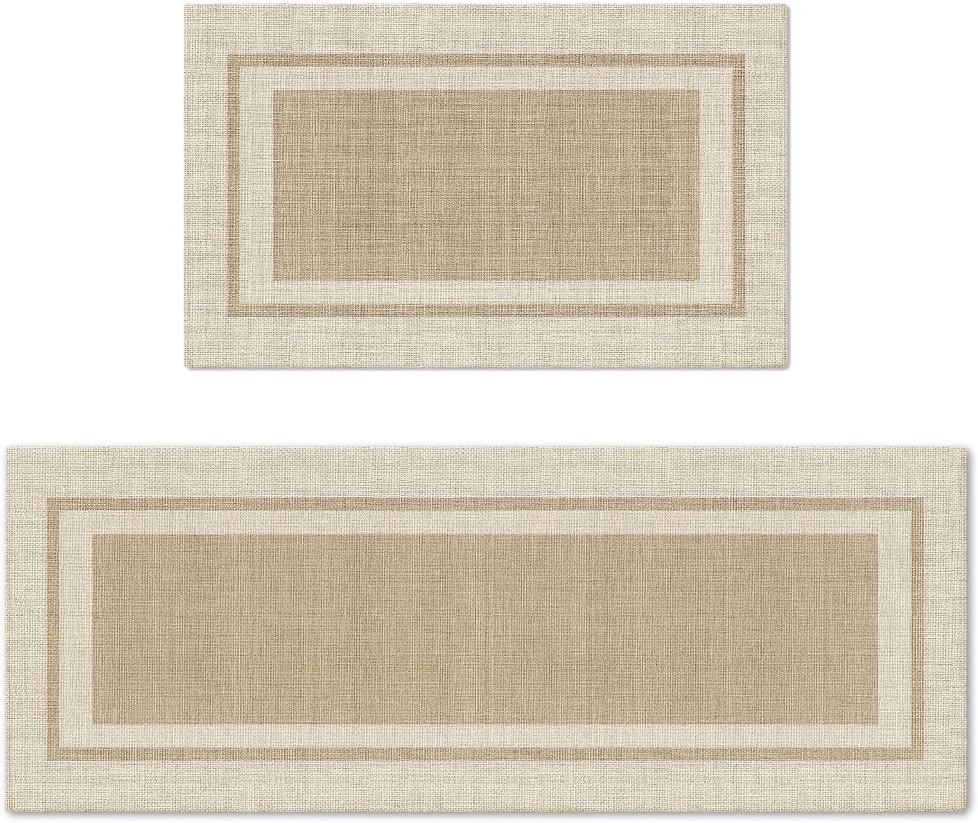Artoid Mode Beige Absorbent Rectangle Non-Skid Kitchen Mats Set of 2, Home Mats Washable Natural Rubber Back Kitchen Rugs for Floor – 17×29 and 17×47 Inch