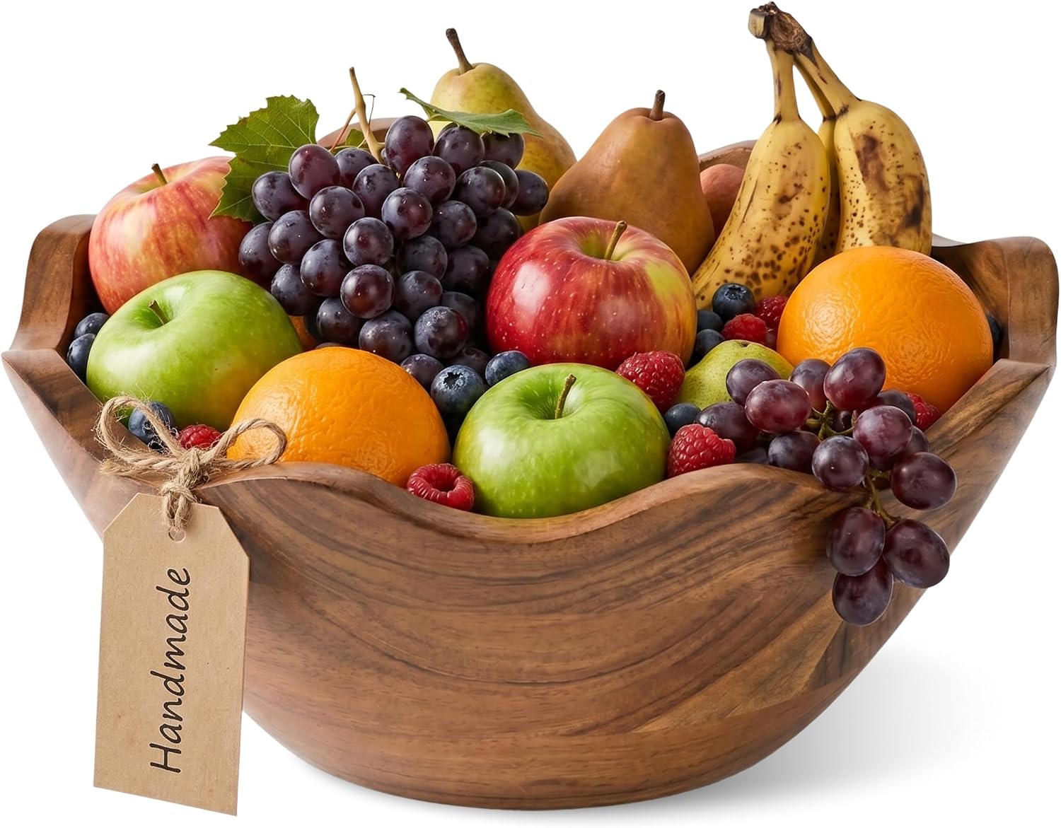 Mela Artisans 10 in Wide x 4 in Tall Scalloped Mango Wood Bowl – Hand-Carved Decorative Serving and Fruit Bowl with Visible Wood Grain for Kitchen Counter, Snacks, Bread and Home Decor
