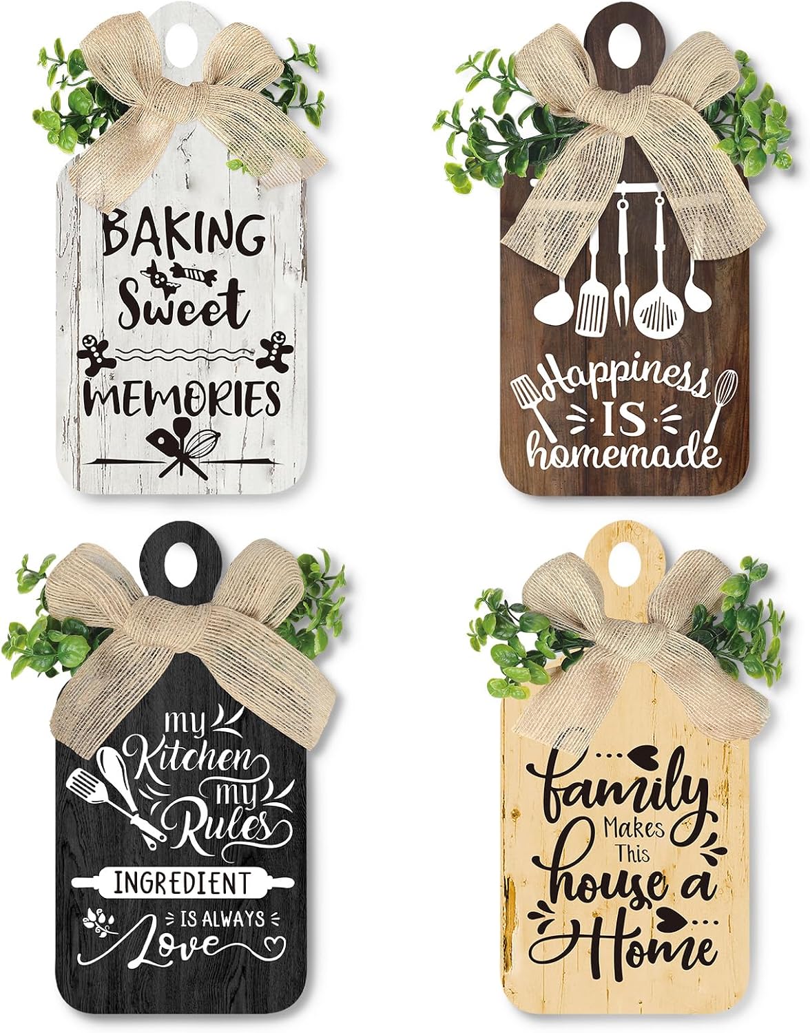 Arquiel 4Pcs Wooden Wall Art Decor Farmhouse Kitchen Rules Wood Hangings Rustic Decor (5.5 x 11 Inches)