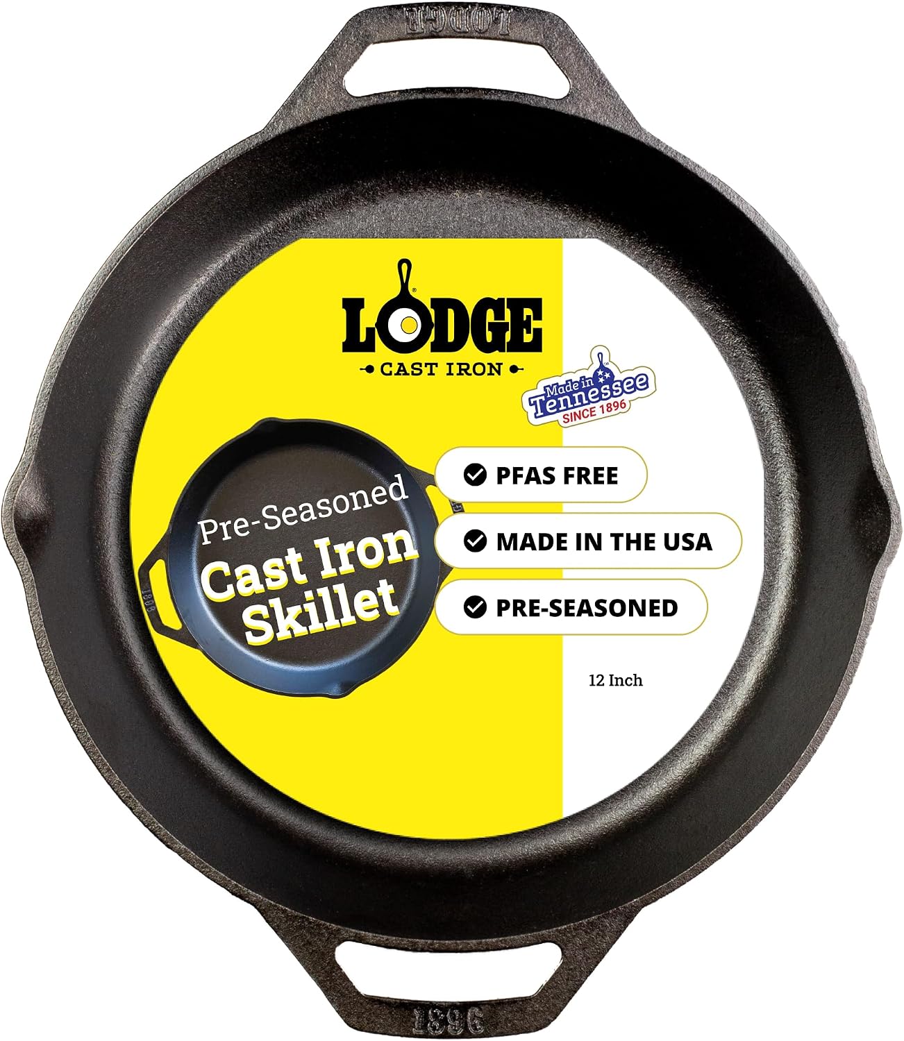 Lodge L10SKL Cast Iron Dual Handle Pan, 12 inch, Black