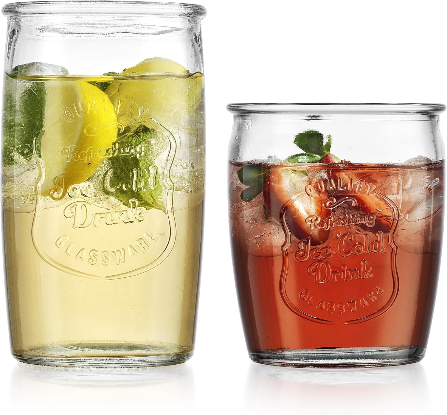 Glaver’s Ice Cold Set of 8 Drinking Glasses 4-20 Oz Highball Glasses, and 4-13 Oz Whiskey Glass Cups For Everyday Home Use Water glasses, Beer, Juice, Cocktail.