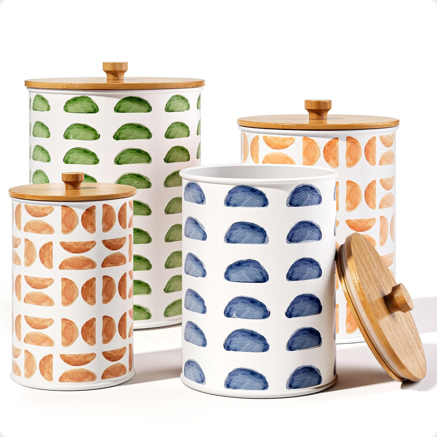 Kitchen Canisters for Countertop Set of 4 – Patterned Iron Kitchen Canisters with Airtight Lids – Flour Sugar Canister Set – Flour and Sugar Containers Farmhouse – Coffee Jar for Counter – White Jar