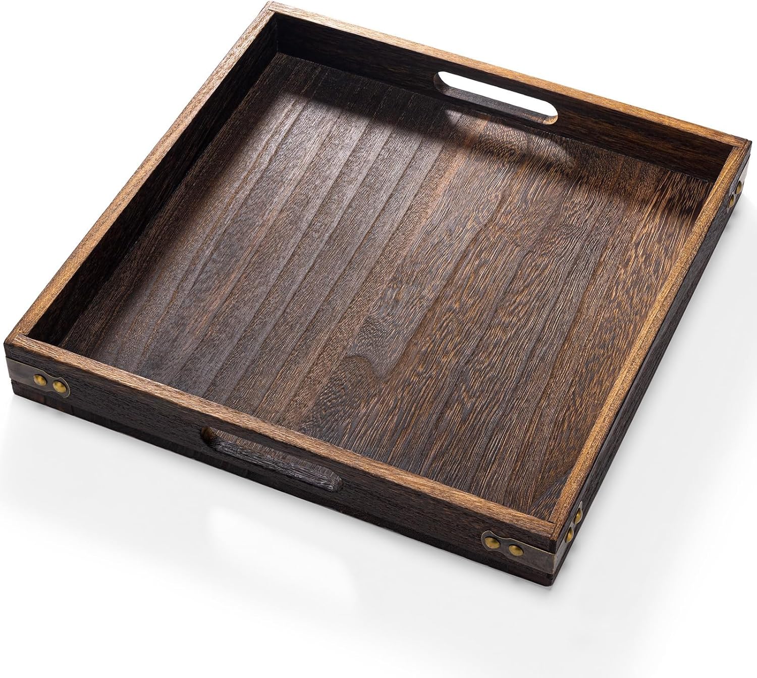 Serving Tray with Handles,12.75″*12.75″Wood Decorative Tray for Living Room,Modern Coffee Table Tray,Square Large Serving Platters for Home Decor,Ottoman,Bed,Kitchen,Bathroom, Breakfast,Bar