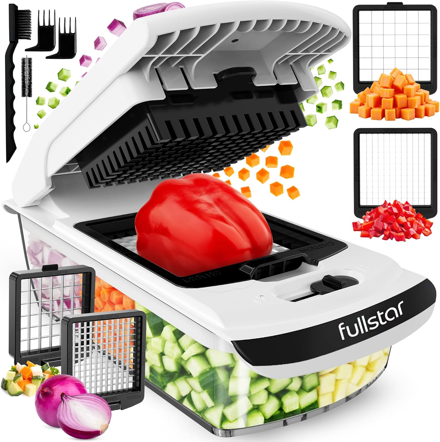 Fullstar Pro Original Vegetable Chopper – Chopper and Spiralizer – Food Chopper with Container, Fruit Cutter, Onion Dicer – All-in-One Prep Tool – Kitchen Gadgets and Gifts (2 in 1, White)