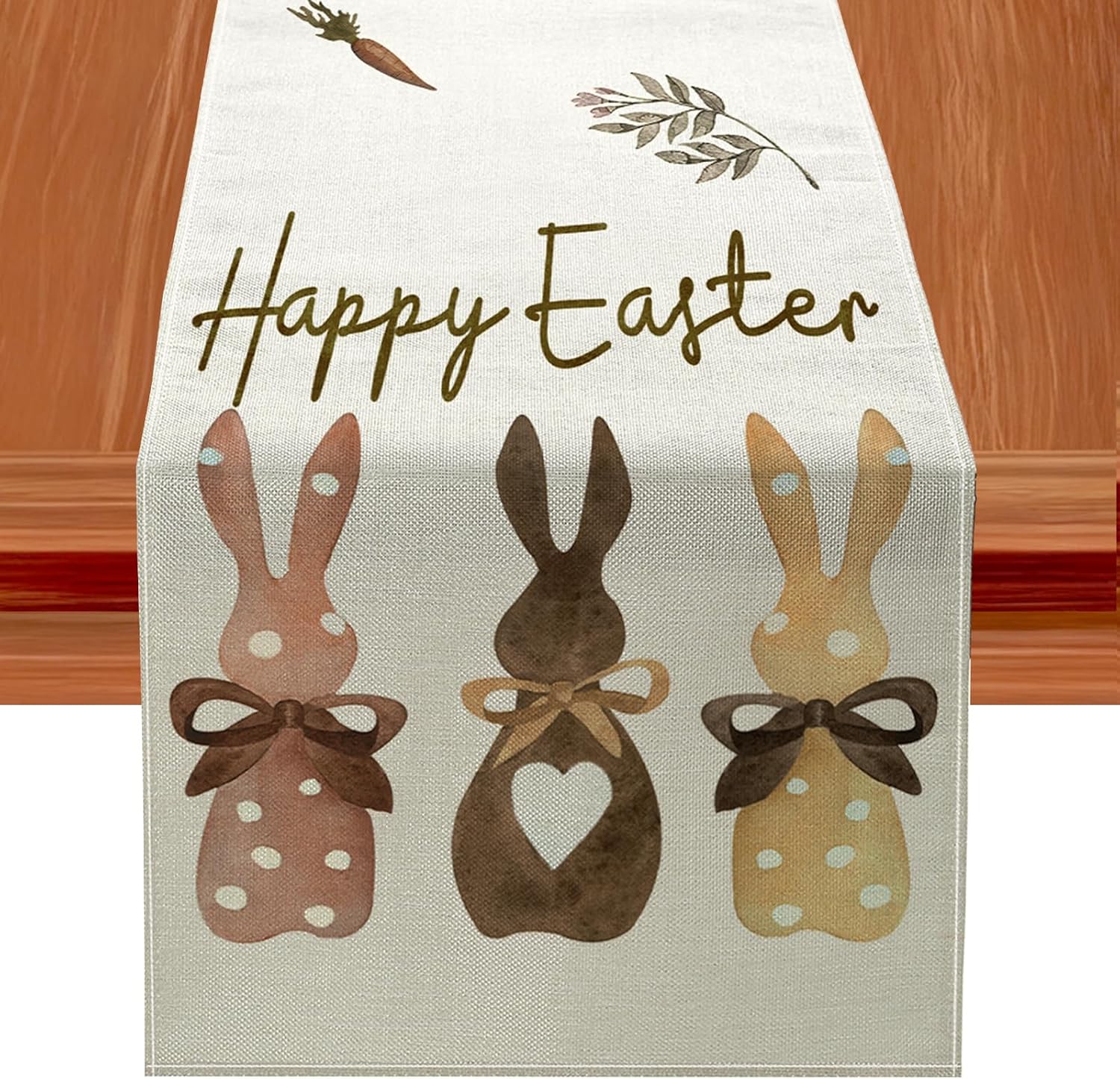Easter Table Runner Decorations with Bunny and Eggs – Farmhouse Rustic Table Scarf for Kitchen Dining Table Decor, Easter Party and Holiday Home Decoration
