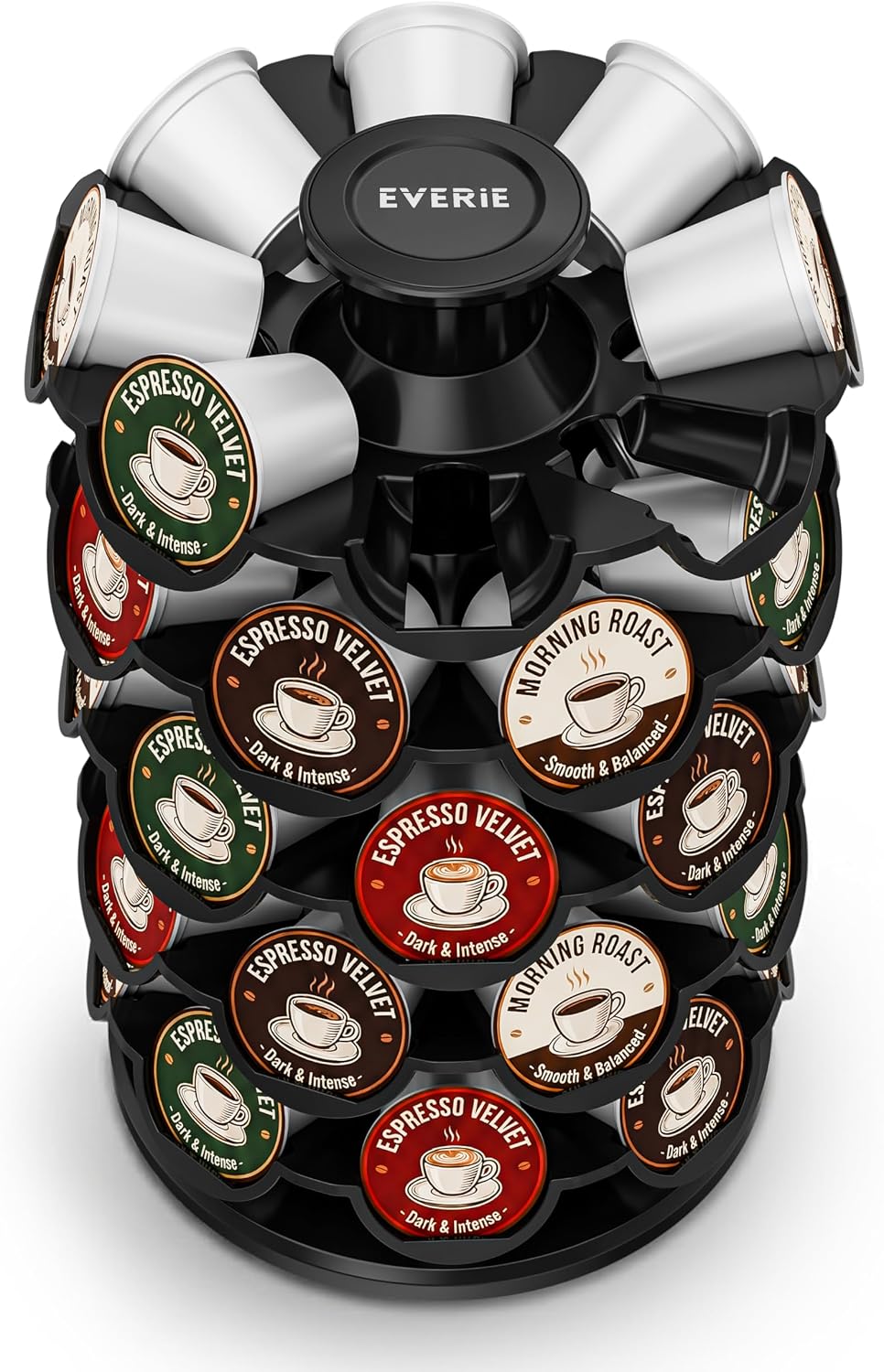 EVERIE Coffee Pod Carousel Organizer for Countertop, Holds 40 Single-Serve Coffee Pods, Smooth 360° Rotating Holder, Space-Saving Coffee Station Storage, Compact 8″ x 8″ x 12.4″