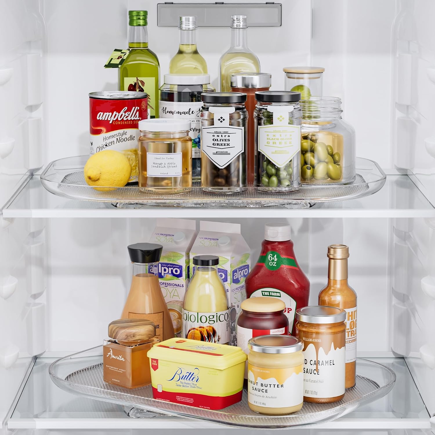 LAMU Lazy Susan Turntable Organizer for Refrigerator Organizers and Storage Fridge Organization, Condiment Organizer for Kitchen, Table Top, Cabinet, Pantry, Countertop, 14.56”x11”, 2 Pack