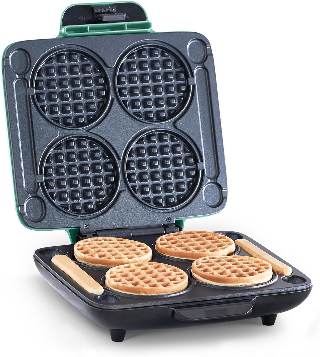 Dash Multi Mini Waffle Maker- Quad Waffle Maker for Family Breakfasts – Dual Nonstick Heating Plates & Easy-Release Surface – Compact & Fast-Heating – Aqua