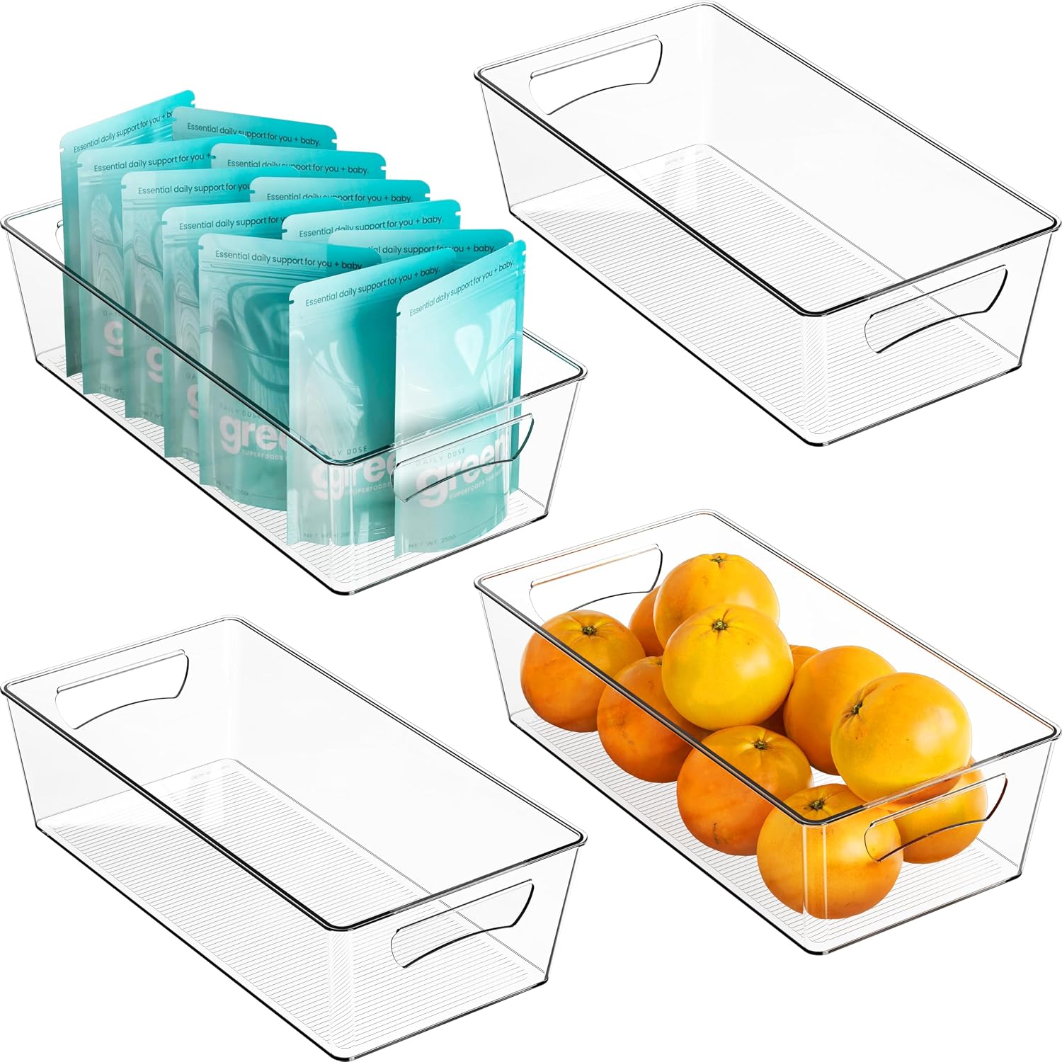Simple Houseware 4 Pcs Pantry Clear Bin Storage Organizer, 14″ x 7″ x 3.75″
