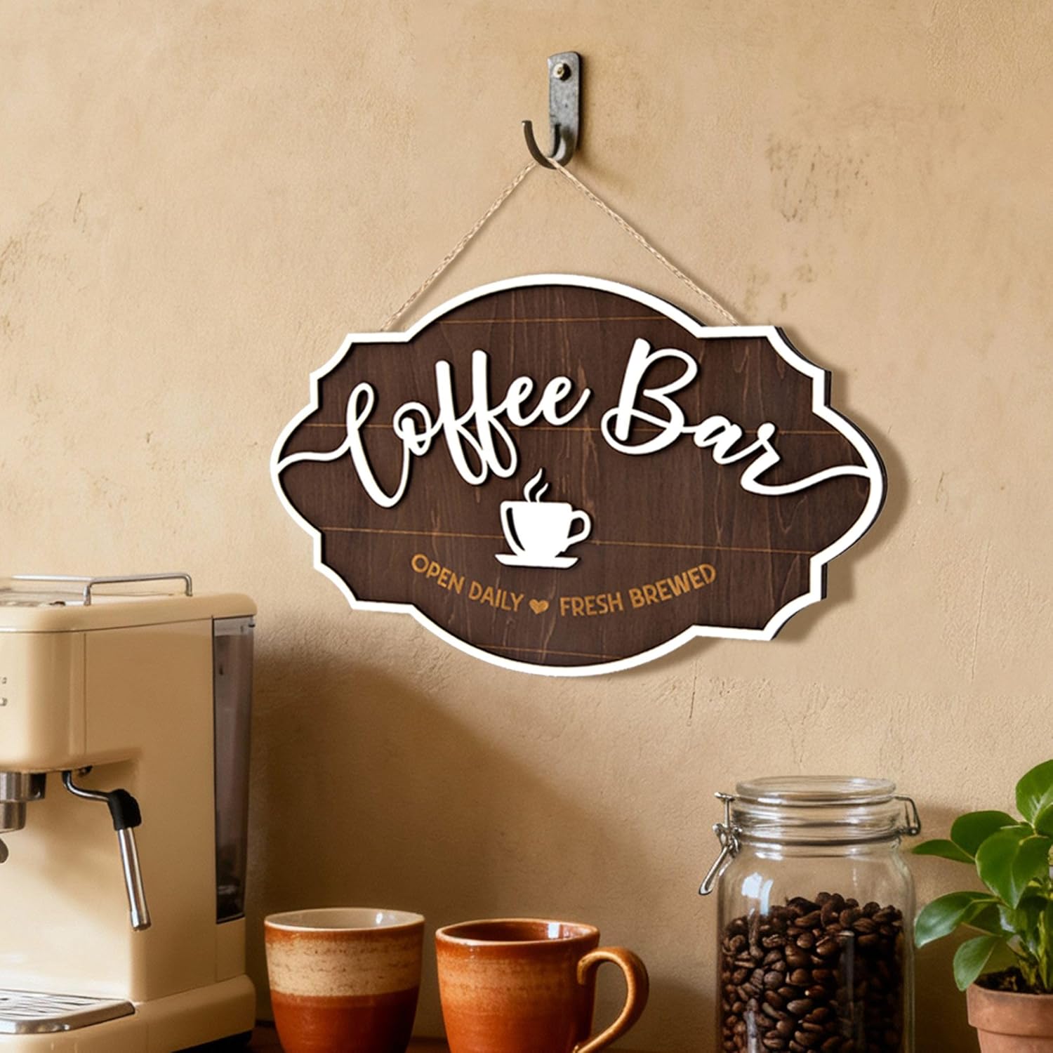 Woodamore Small Coffee Bar Sign For Wall – Vintage Coffee Sign Decor For Bar Accessories, Wood Farmhouse Cafe Signs Rustic Kitchen Decor
