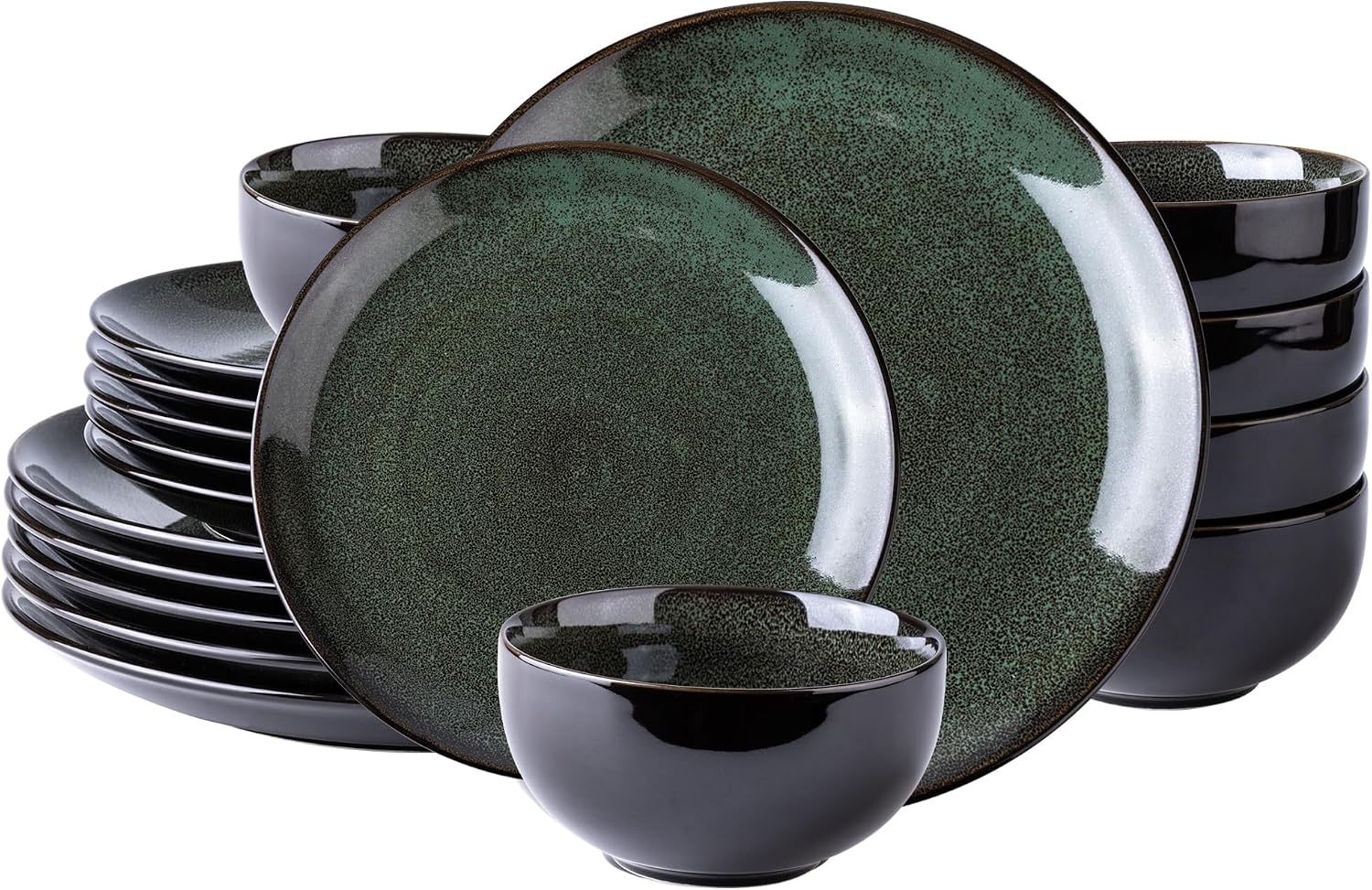 LeRatio Ceramic Dinnerware Sets for 6,Plates and Bowls Sets,Handmade Reactive Glaze Dishes Set,Chip Resistant and Scratch Resistant | Oven&Dishwasher & Microwave Safe,Service for 6-Green (18PCS)
