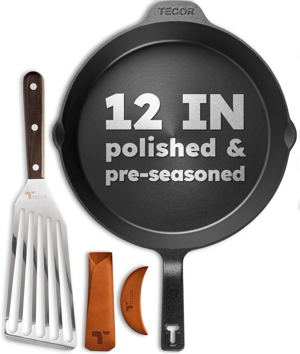 Polished Cast Iron Skillet 12 Inch | No PFAS, Naturally Non-Stick | German-Engineered Cast Iron Pan Set | Oven Safe Skillet | Steak Pan | Cast Iron Cookware Set | 20-Year Refund