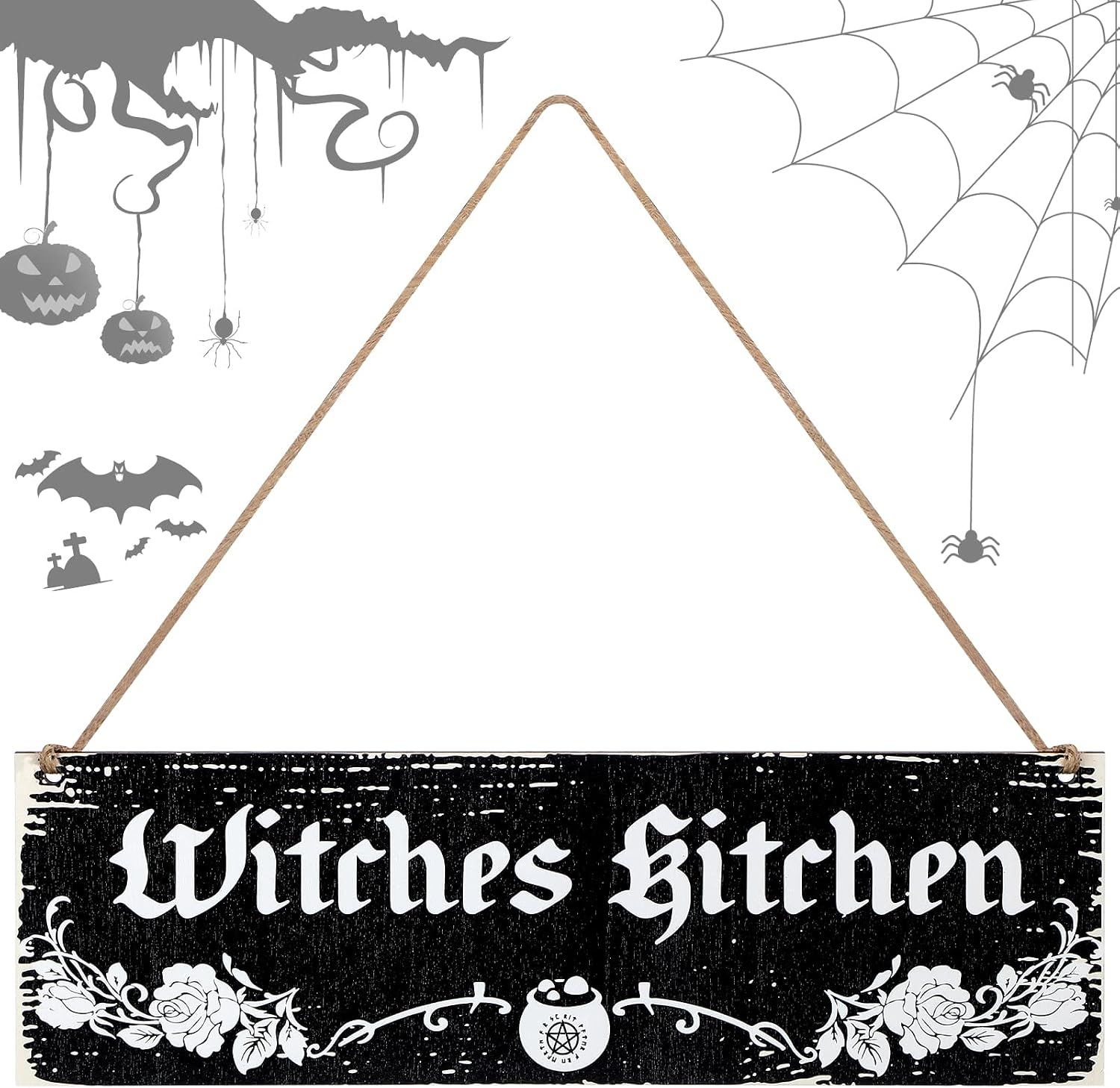 Bucherry Wood Witches Kitchen Sign Decor Halloween Gothic Decor, Vintage Farmhouse Hanging Signs Gifts for Home Kitchen Wall Art Indoor Outdoor 13.78 x 4.72 Inch
