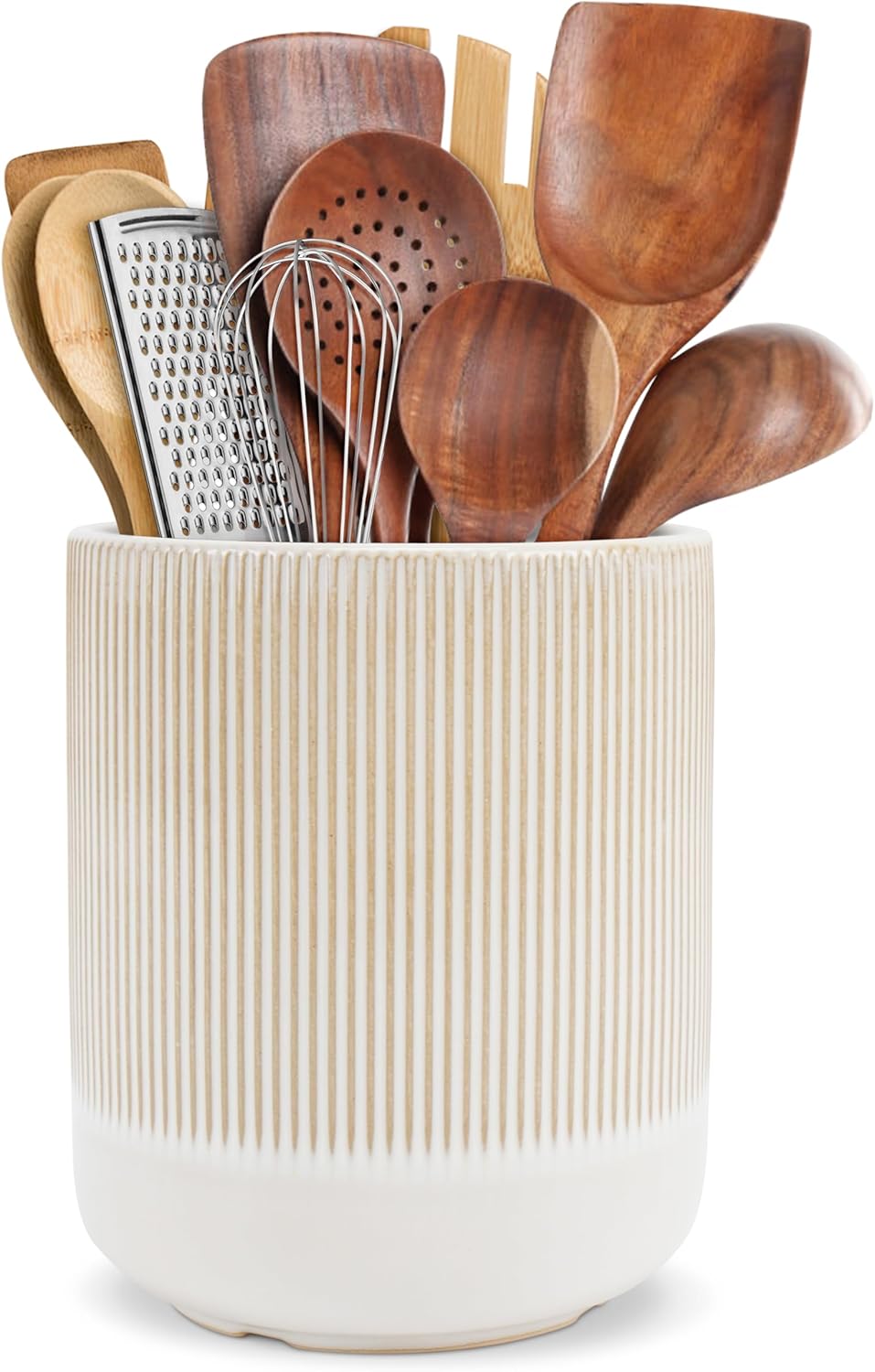 RedCall Kitchen Utensils Holder Large,Ceramic Utensil Organizer for Countertop,Morden Utensil Crock for Spoon Spatula,Home Kitchen Decor (Light Coffee)