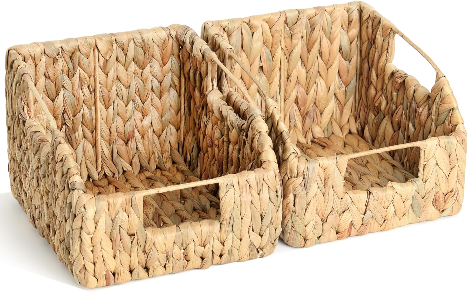 2-Pack Wicker Basket Set – Water Hyacinth Pantry Organizers and Storage w/Handles, For Home, Bedroom, Kitchen, & More – 100% Earth Friendly Woven Rattan, Simple Open Shape Decorative Baskets