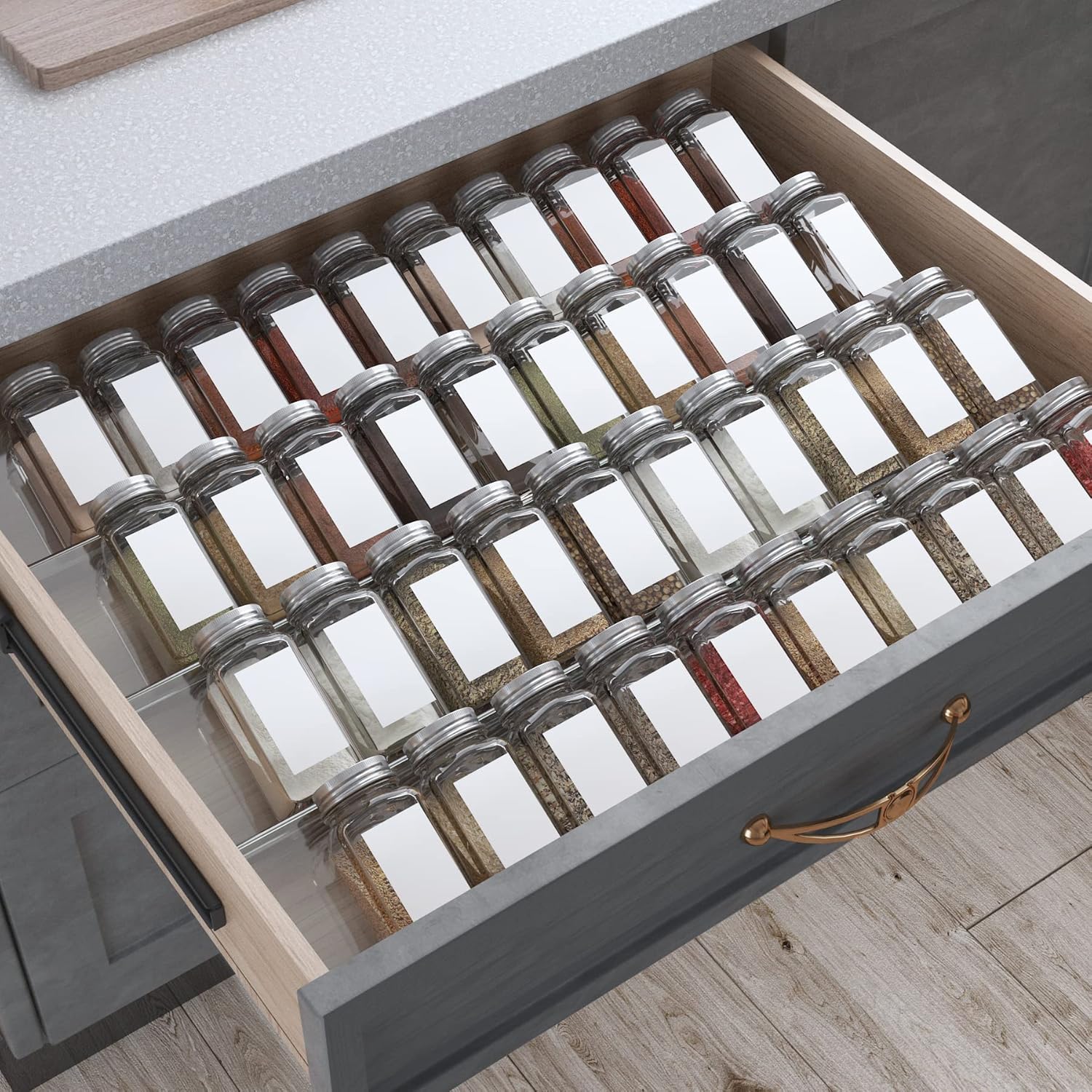 Antimbee Spice Drawer Organizer, 4 Tier- 8 Pack Kitchen Spice Rack Tray for Drawer, Expandable From 13″ to 26″ Acrylic Seasoning Organizer Rack Holds up 56 Spice Jars (Jars not Include)