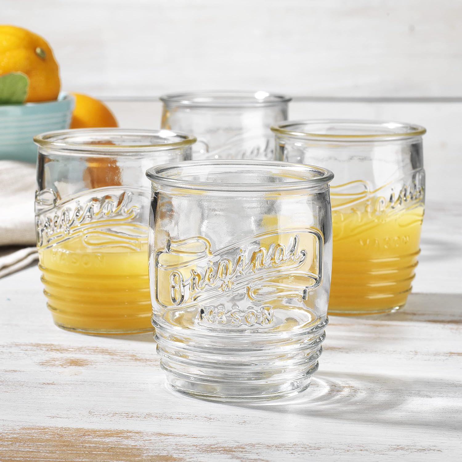 Glaver’s Drinking Glasses Set of 4 Original Mason Whiskey 13 Oz Genuine Artisan-Made Vintage Italian Tumbler Glassware Set for Refreshing Drinks, Beverages, Iced Tea