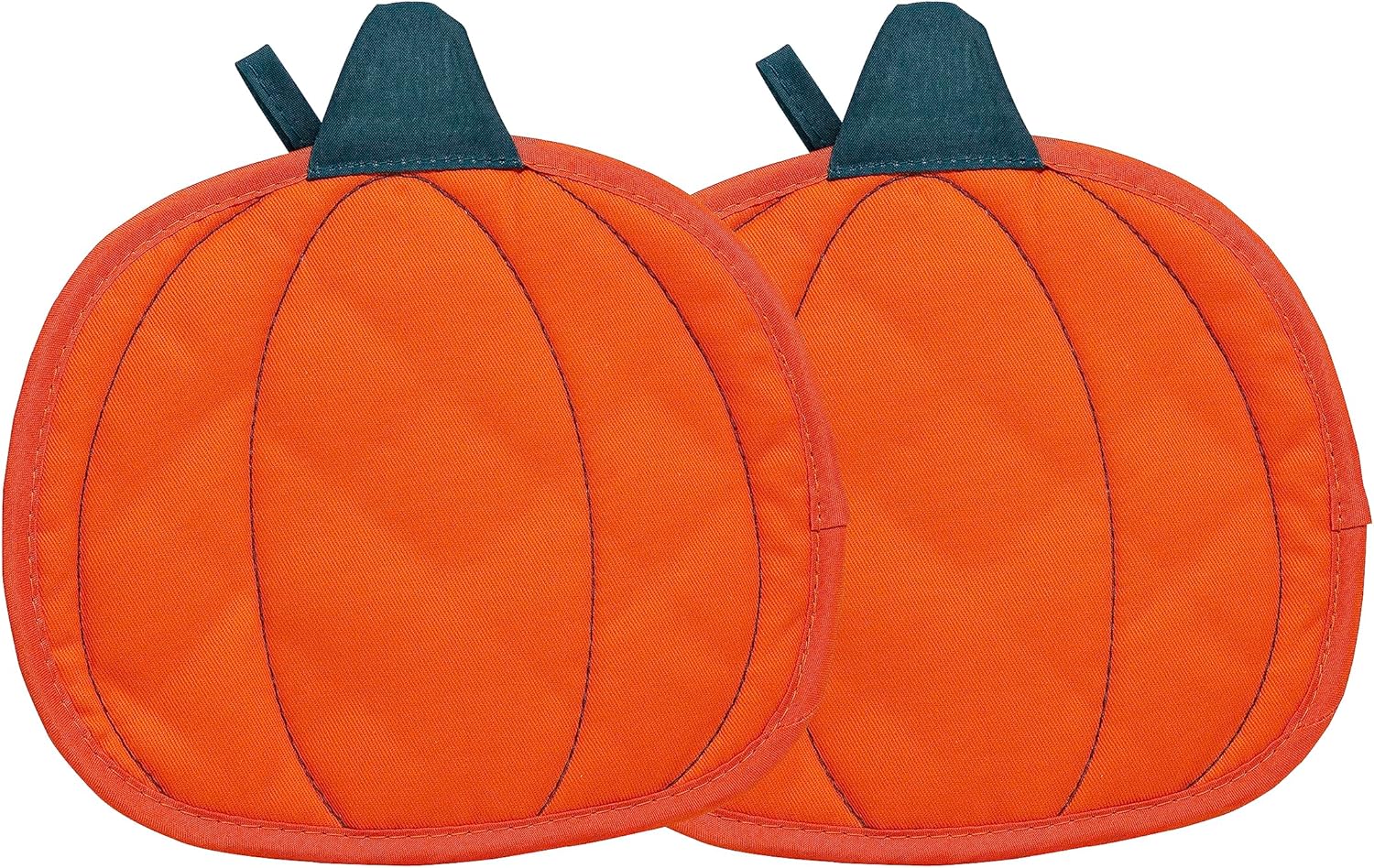 Pearhead Pumpkin Trivets Set of 2, Heat-Resistant Fabric Hot Pads with Hanging Loops, Autumn Table Protectors for Cooking, Baking, Serving, and Festive Fall Kitchen Décor Accessories