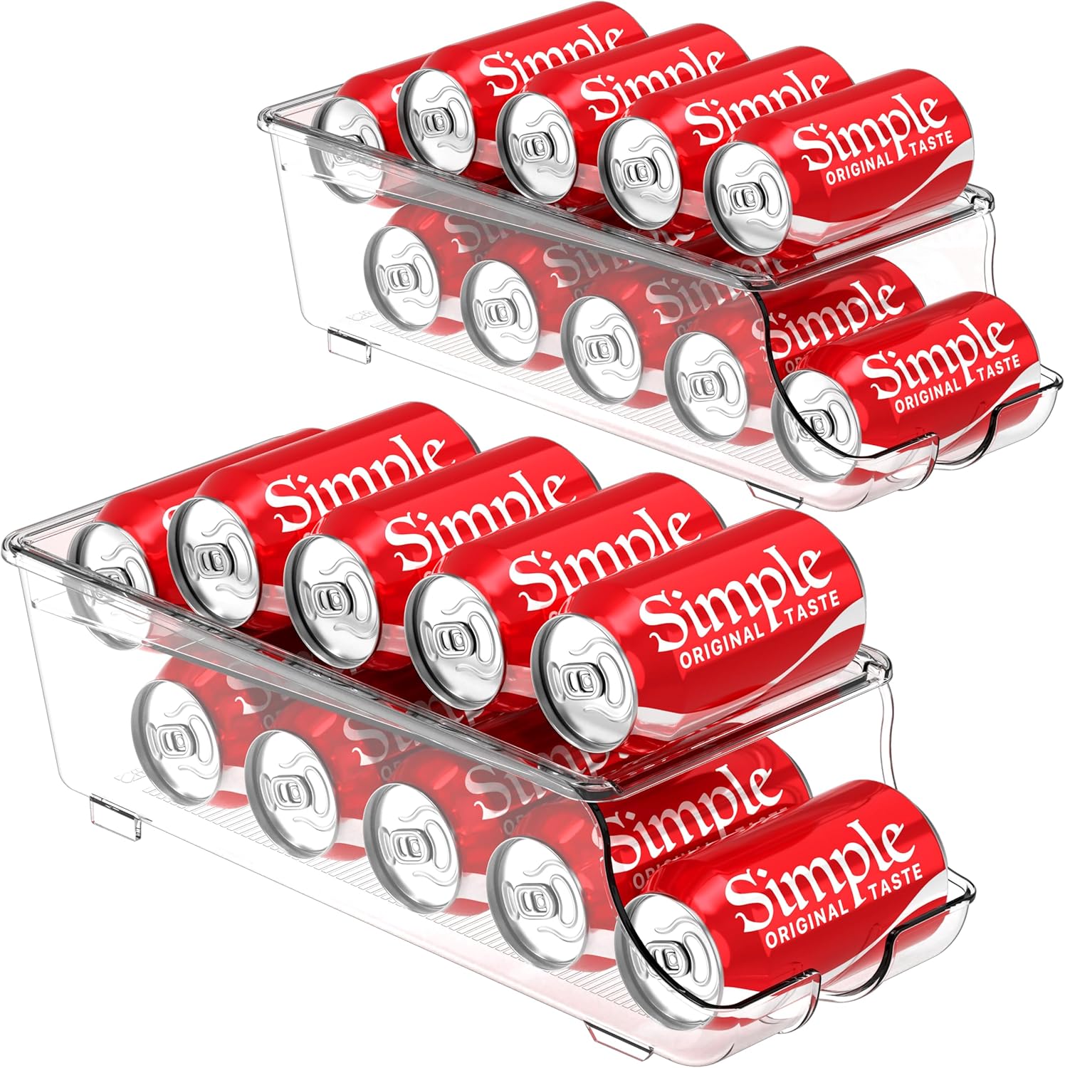 Simple Houseware 2-Pack Auto-Rolling Beverage Can Organizer for Fridge, Clear Front-Loading Soda Dispenser with Smooth Glide Design, Space-Saving Refrigerator Storage Bins