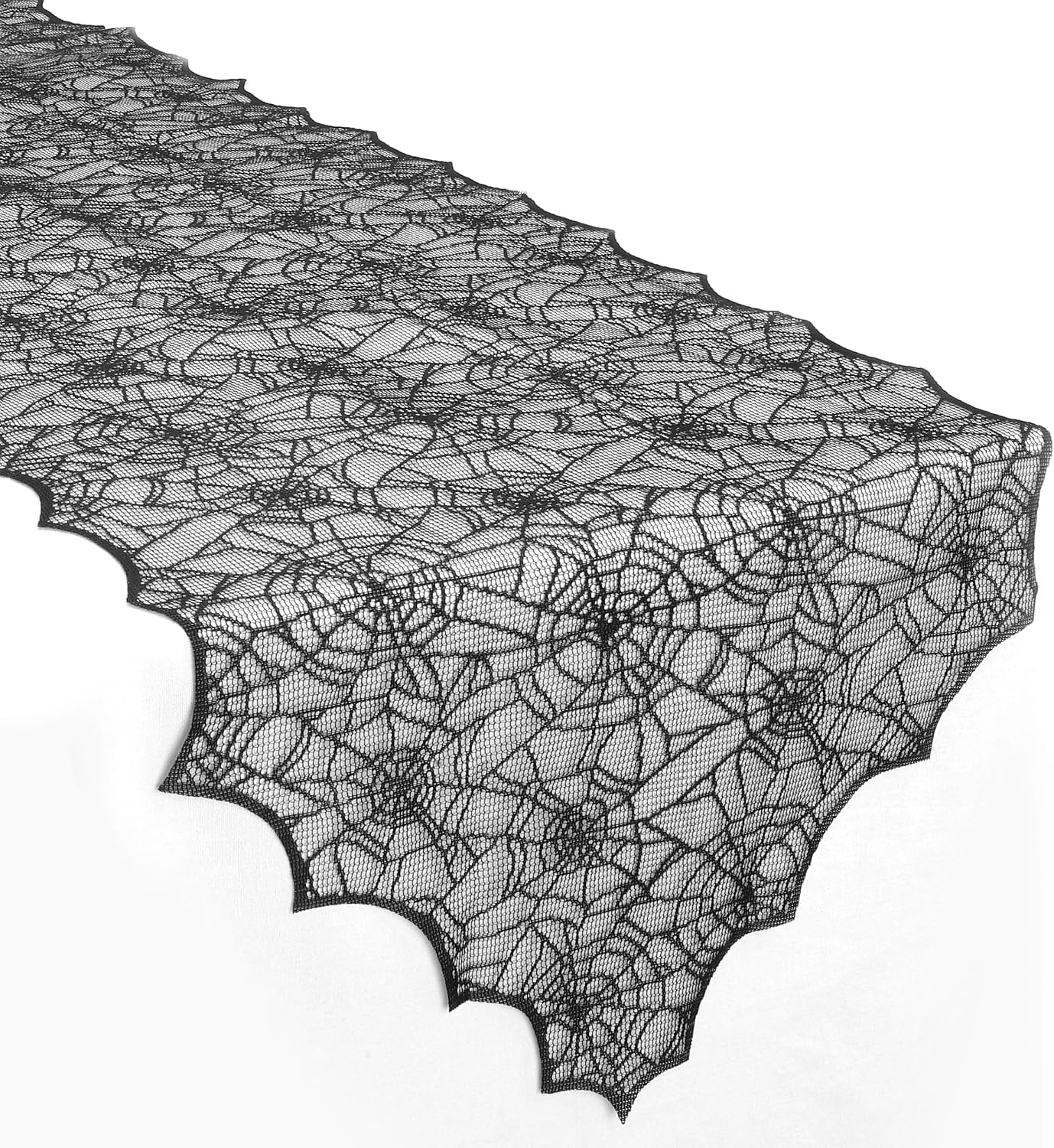 Halloween Table Runner, 72 Inches Long Black Lace Spider Web Table Runner Placemats Netting Backdrop Halloween Decorations Indoor Desk Centerpiece Kitchen Coffee Accessories Farbic Decor Topper