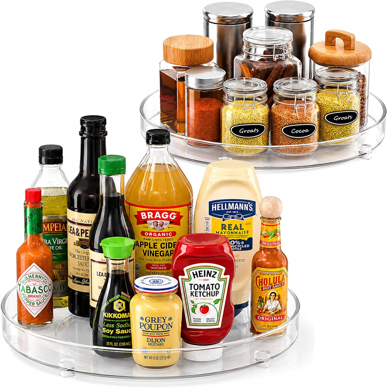 Oizeir Lazy Susan Organizer for Cabinet, 9 Inch Clear Acrylic Turntable – Rotating Spice Rack, Pantry, Fridge & Countertop Organizer, Smooth Spinning, Space-Saving Kitchen Storage (2 Pack)