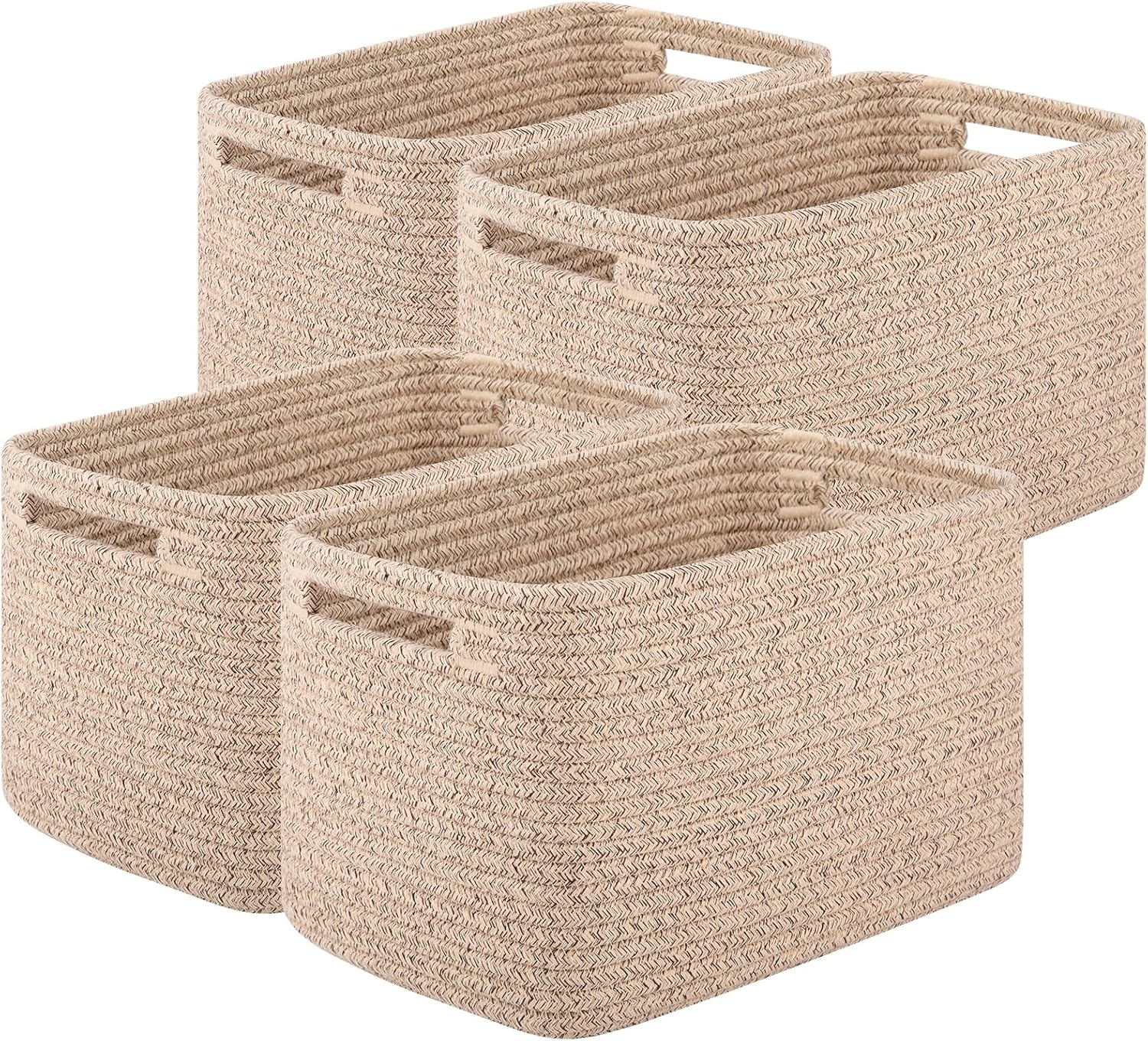 OIASKET 4Packs Natural Cotton Rope Storage Baskets for Organizing Toys, Clothes, Towels & Books, Soft Versatile Organizers for Shelves, Home Decorative Bins, 13”Lx9”Wx7.8”H, Brown
