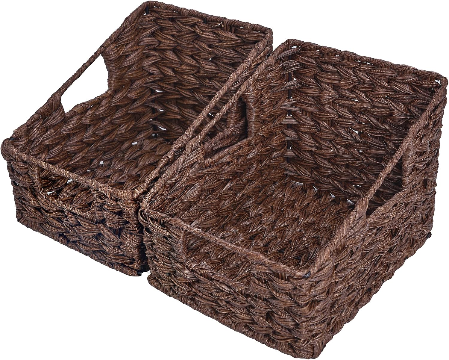GRANNY SAYS Wicker Storage Baskets, Waterproof Wicker Basket with Handles, Trapezoid Woven Storage Bins for Organizing, Decorative Basket, Brown, 2-Pack