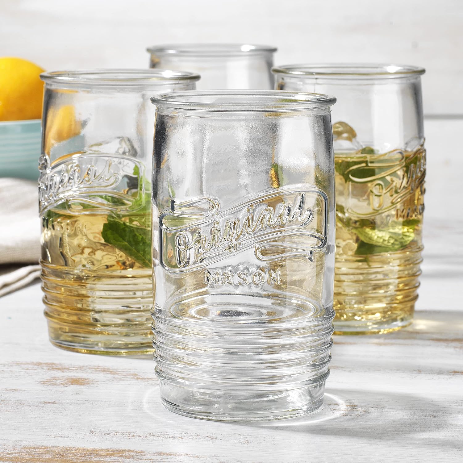 Glaver’s Glass Tumbler Drinking Glasses Set of 4 – Genuine Artisan-Made Vintage Italian Original Mason – Elegant 20 Oz Clear Tumbler Glassware Set for Refreshing Drinks, Beverages, Iced Tea.