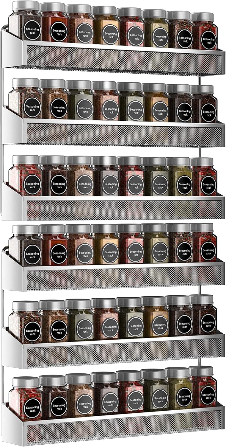 Auledio 2 Pack Spice Rack Organizer, 3 Tier Counter-top Stand or Wall Mounted Storage Rack Hanging Shelf for Kitchen Cabinet, Cupboard, Pantry Door or Bathroom Shower Cosmetic – Chrome