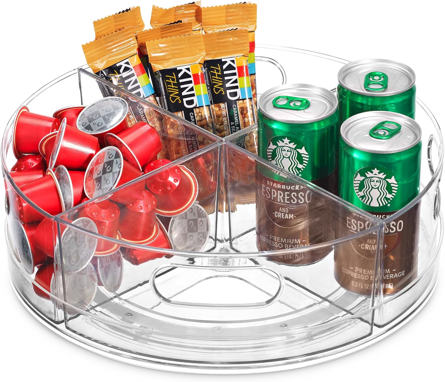 Oizeir Lazy Susan Turntable – Clear Acrylic, Removable Sections, Rotates 360 Degrees. Easily Organize Your Fridge, Cabinet or Counter. Great Carousel Storage for Food, Spices, Cosmetics. (4-Sections)