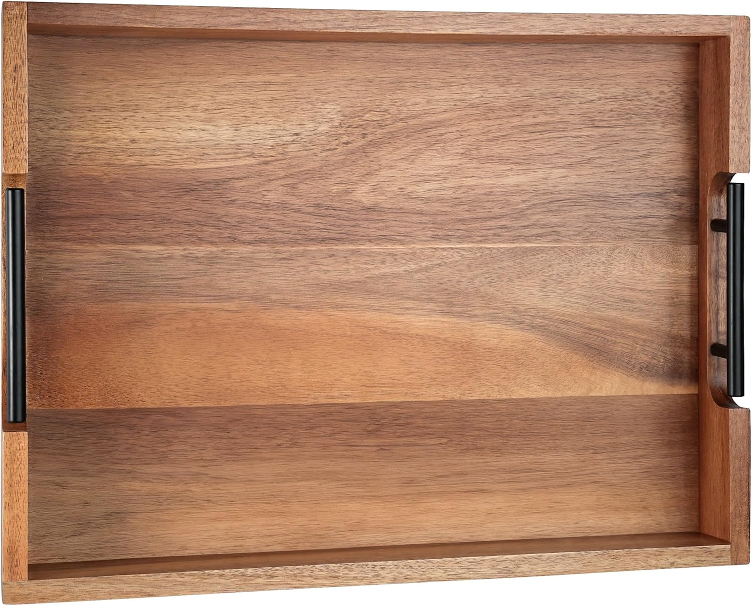 Joy&Grace Ottoman Tray for Living Room, Large Acacia Wooden Serving Tray with Handles for Coffee Table, Breakfast in Bed, Food Dinner, Decorative Tray (Color Natural, 16.7″ x 12.8″ x 2″)