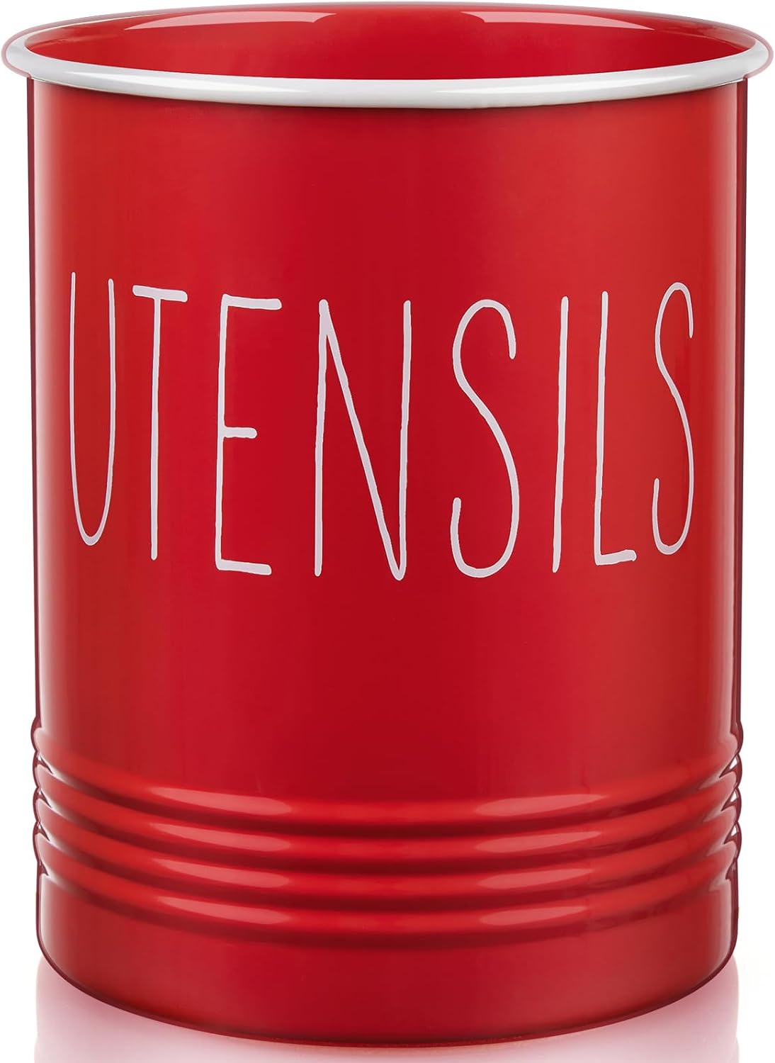 Kitchen Utensil Holder – 6.7″ Utensil Holder for Kitchen Counter – Cooking Utensil Crock with Cork Bottom – Red Decor and Accessories – Countertop Utensil Storage Caddy Organizer