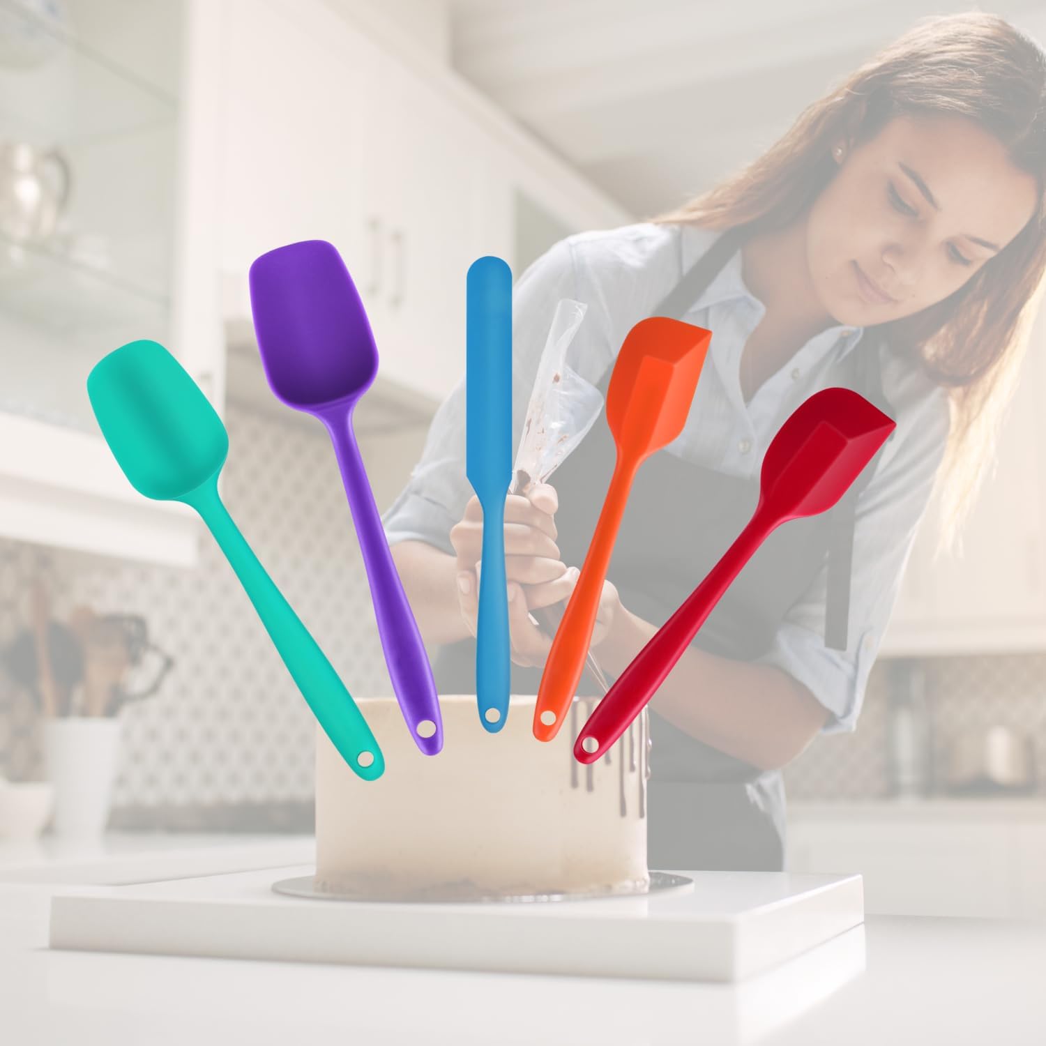 5-Pack Silicone Spatula Set – Heat-Resistant Baking, Cooking & Mixing Tools, Seamless Design, Non-Stick & Easy to Clean, Multicolor