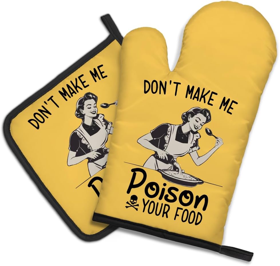 DYJYBMY Don’t Make Me Poison Your Food Funny Oven Mitts and Pot Holder Set
