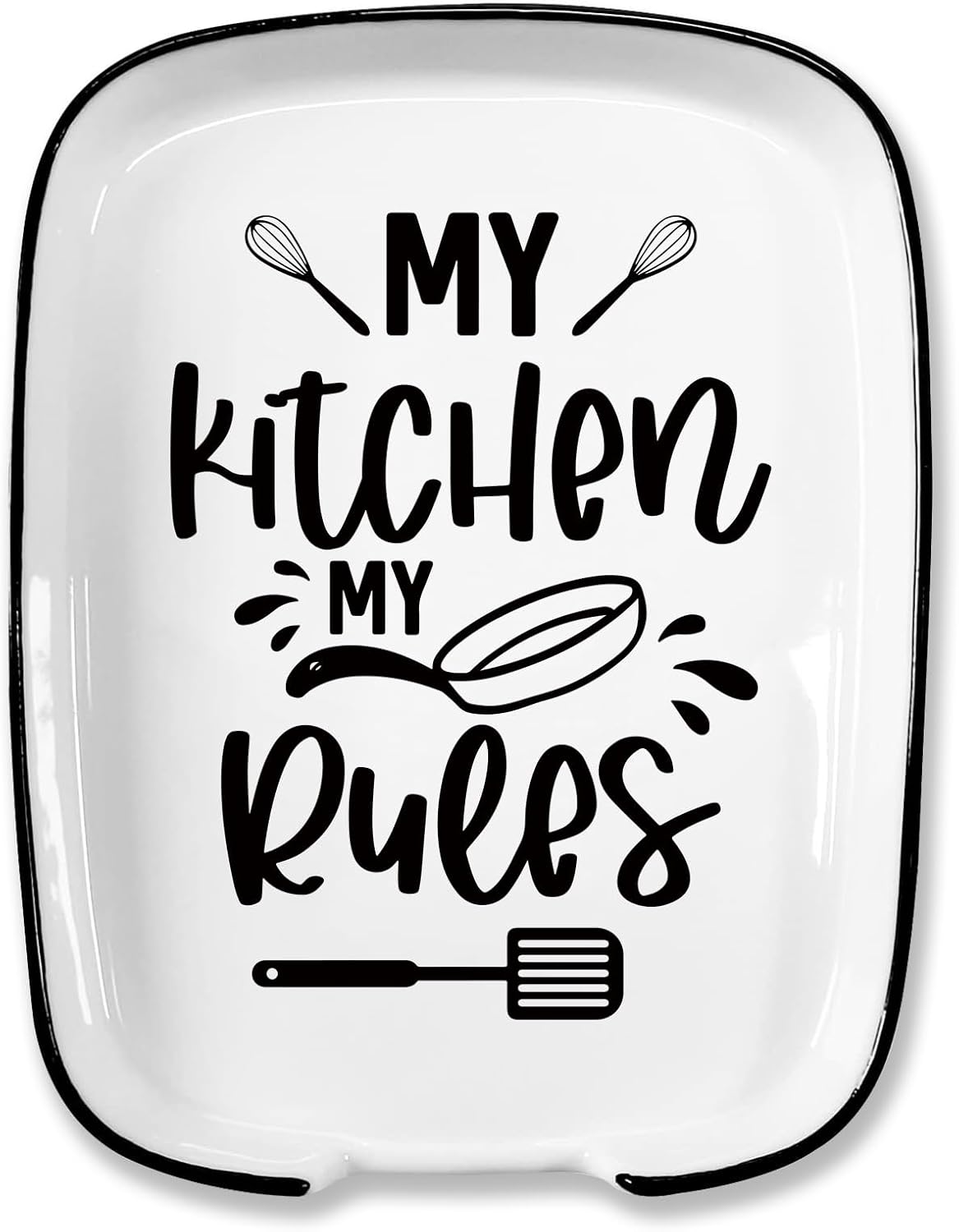 Funny My Kitchen My Rules Spoon Rest, Ceramic Spoon Rest for Stove Top Large Spoon Holder Kitchen Décor, for Cooking Lovers Friends Women Mom Housewarming Gifts