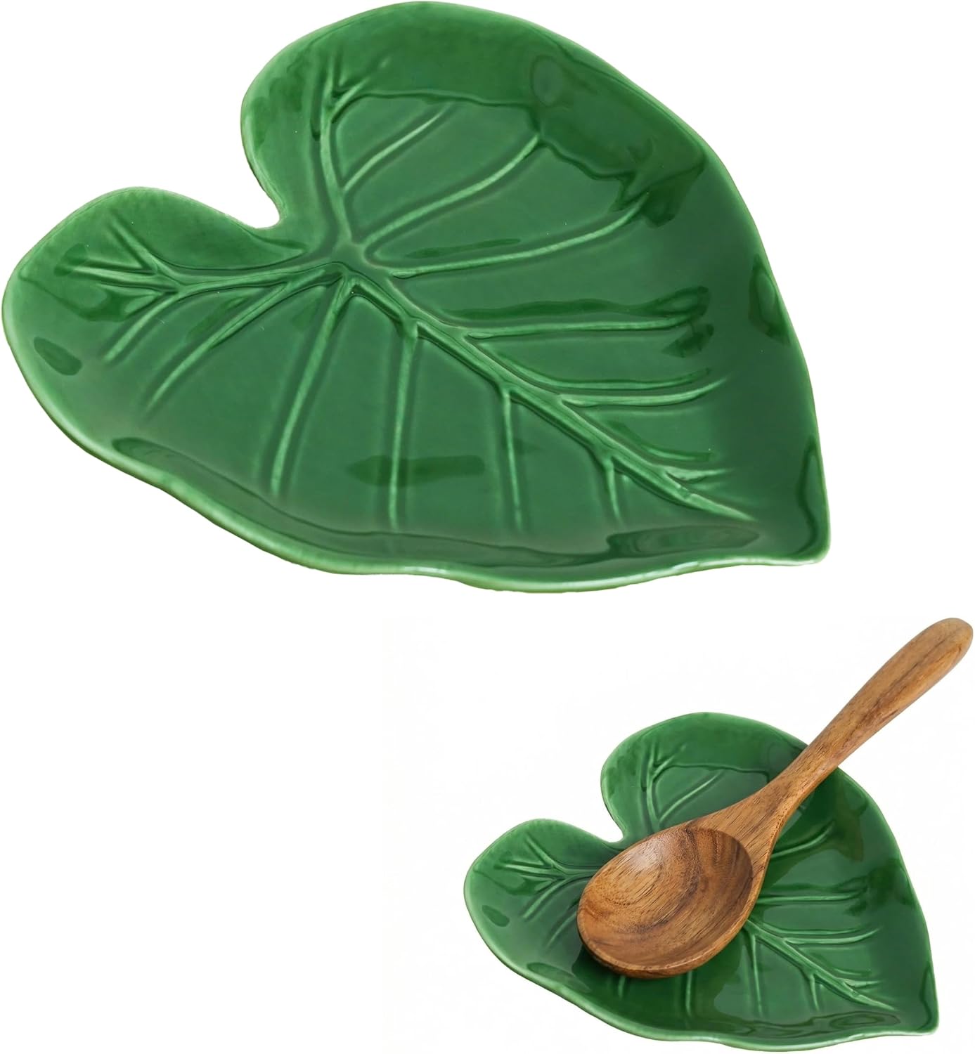 Ceramic Leaf Spoon Rest for Stove Top, Cute Green Spoon Holder Keeps Counters Clean, Decorative Kitchen Counter Accessory, Dishwasher Safe Heat-Resistant Spoon Holders, Kitchen Decor Gift
