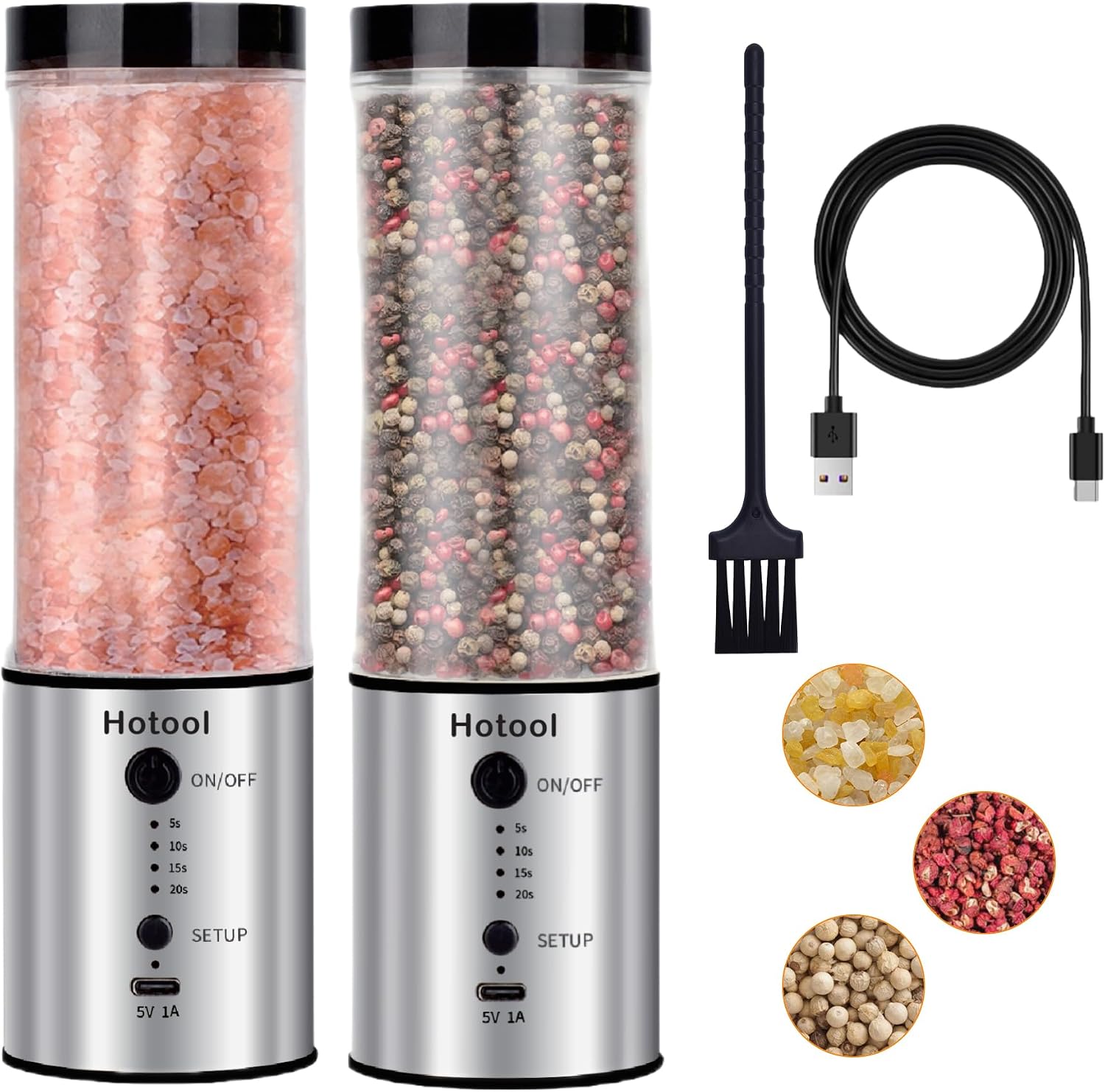 8oz Rechargeable Electric Salt and Pepper Grinder Set, Adjustable Mill | Rechargeable Salt and Pepper Shakers Set, one-hand operation, adjustable coarseness, perfect kitchen gadget and gift