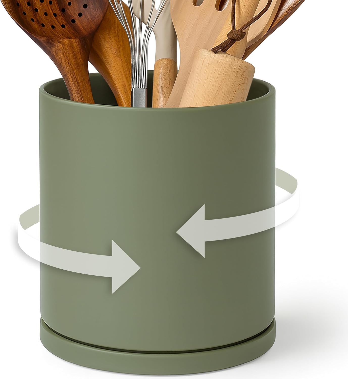 D’vine Dev 360° Rotating Kitchen Utensil Holder, 7.2 in, Olive, 72-X-C-2 | Smooth Spinning Base, Thick-Walled Matte Finish, Sleek Modern Style, Keeps Counters Organized and Clutter-Free