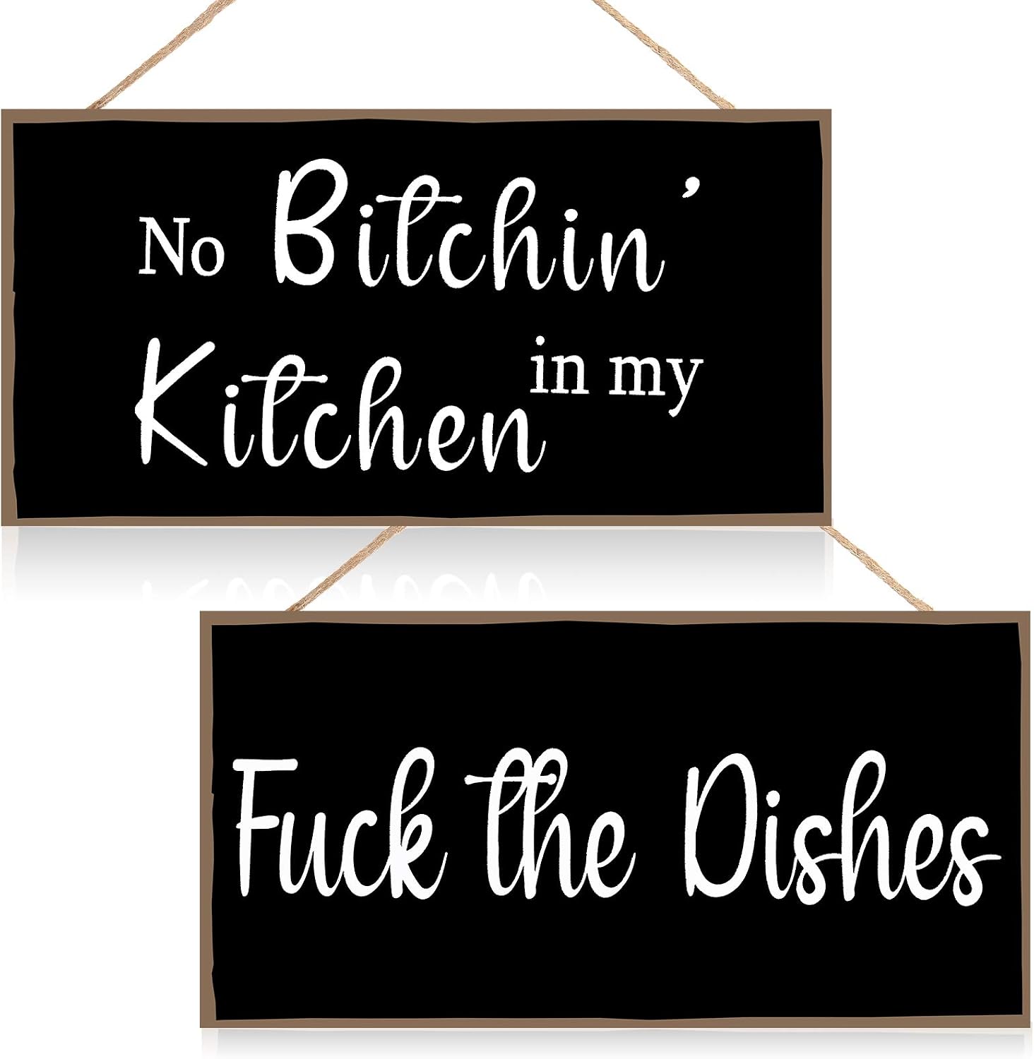 Jetec 2 Pcs Funny Kitchen Wall Signs Hanging Wall Art Decoration,Stylish | 10×5 Inch Funny Rustic Kitchen Wooden Sign,Pre-Assembled Hanging Rope,Long-Lasting Clear Print,Farmhouse Home Kitchen Decor