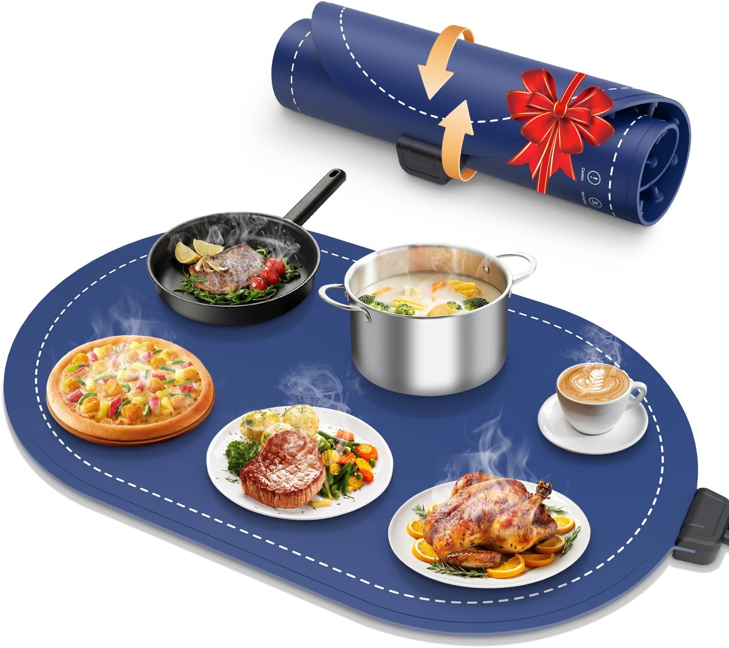 seenlast Warming Mat for Food with Adjustable Temperature Timer,10S Fast Heating Silicone Food Warmers for Parties Buffet and Home Daily,Food Warming Mat with Insulating Pad Raised Feet Protects Table