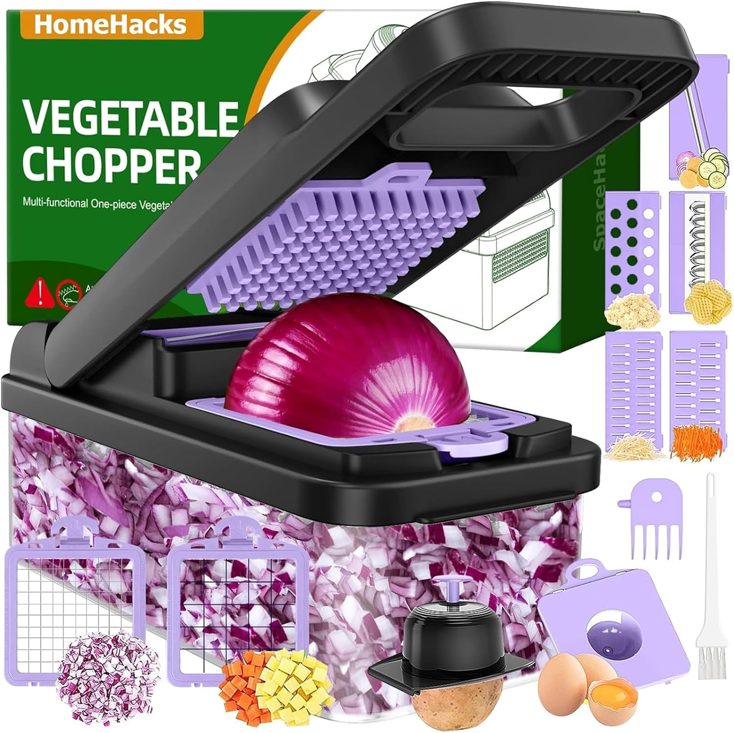 HomeHacks Veggie Chopper Vegetable Cutter, 12 in 1 Kitchen Gadget, Purple